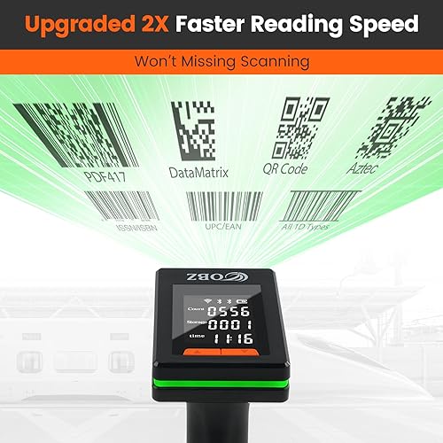 Miniatura 6 de OBZ Escáner de código de barras Bluetooth 2D con pantalla grande, compatible con 2.4G inalámbrico y Bluetooth y cable USB, conecta teléfono