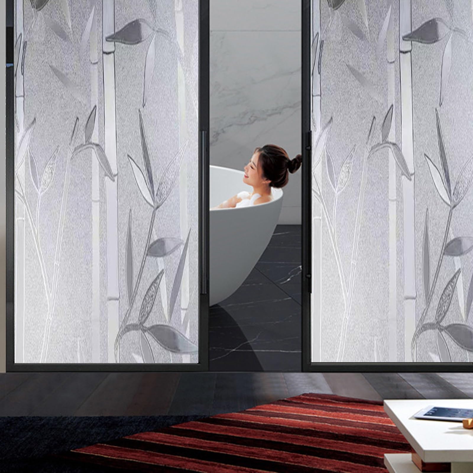 Fensterfolie Selbsthaftend 75 x 950 cm Selbstklebend Sichtschutzfolie Statisch Haftend Dekofolie Anti-Uv Klebefolie Milchfolie für Fenster Innen & Außen, Bambus