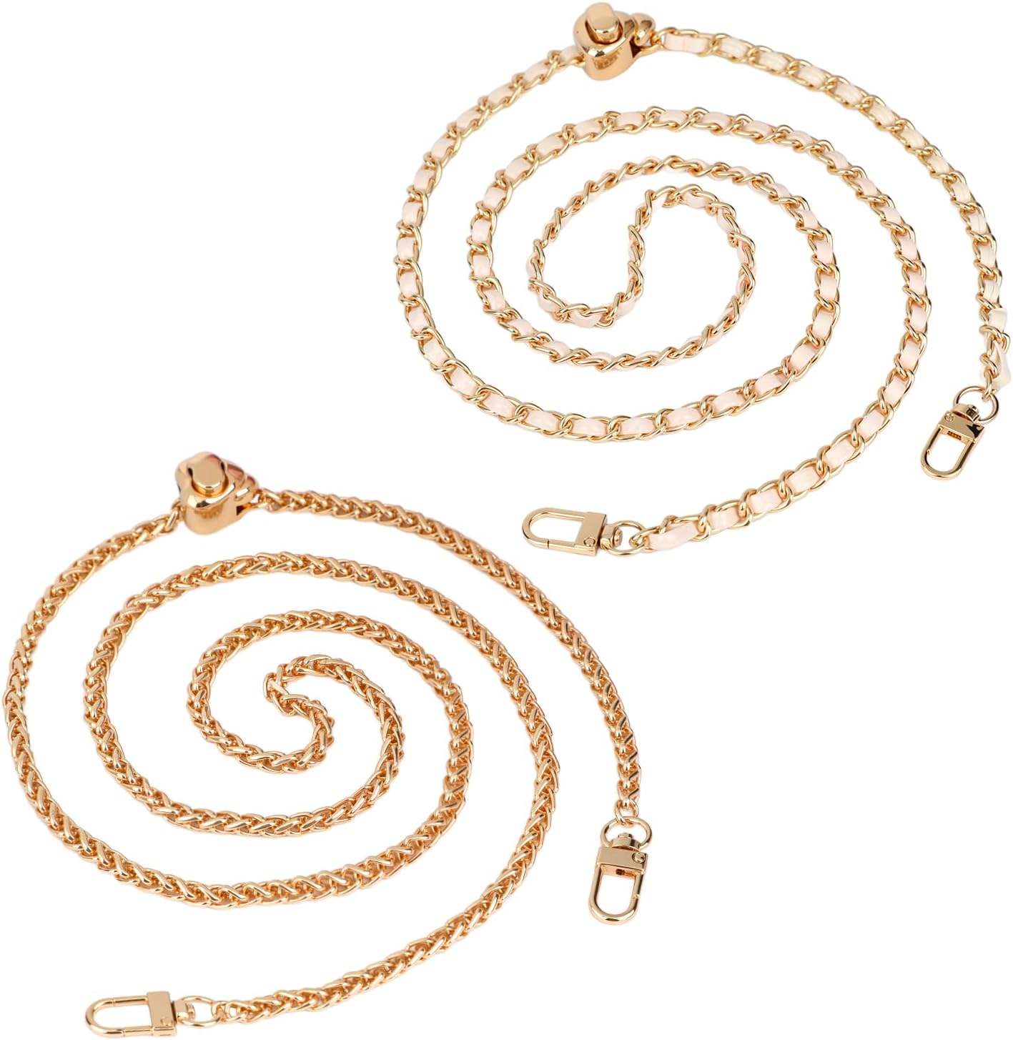 2 PCS Metal Chain Straps, 49" Leather Purse Straps Replacement, DIY Purse Chain Accessories, Crossbody Bag and Handbag Strap with Metal Buckles, Silver & Gold