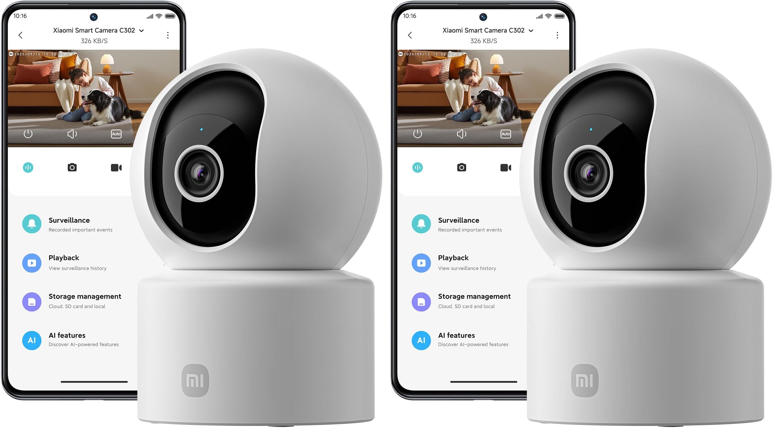 XIAOMI C302 2K 3MP cámara Interior con privacidad, Giro 360°, detección IA bebés/Mascotas, Audio bidireccional, Compatible con Alexa y Google (Paquete de 2)