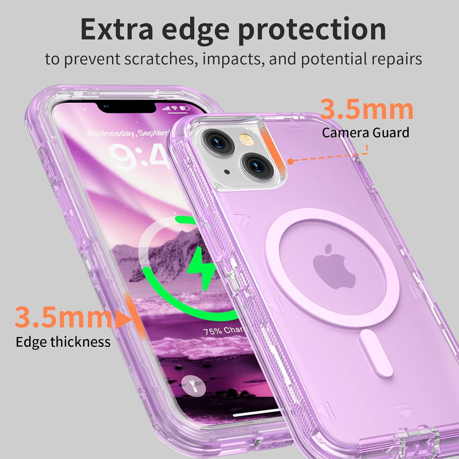 for iPhone 14 Plus Case, Compatible with MagSafe, Durable Dual Layer Transparent Magnetic Phone Case, Heavy Duty Shockproof and Anti-Drop Protective Cover for iPhone 14 Plus, 6.7'', Purple - Image 5