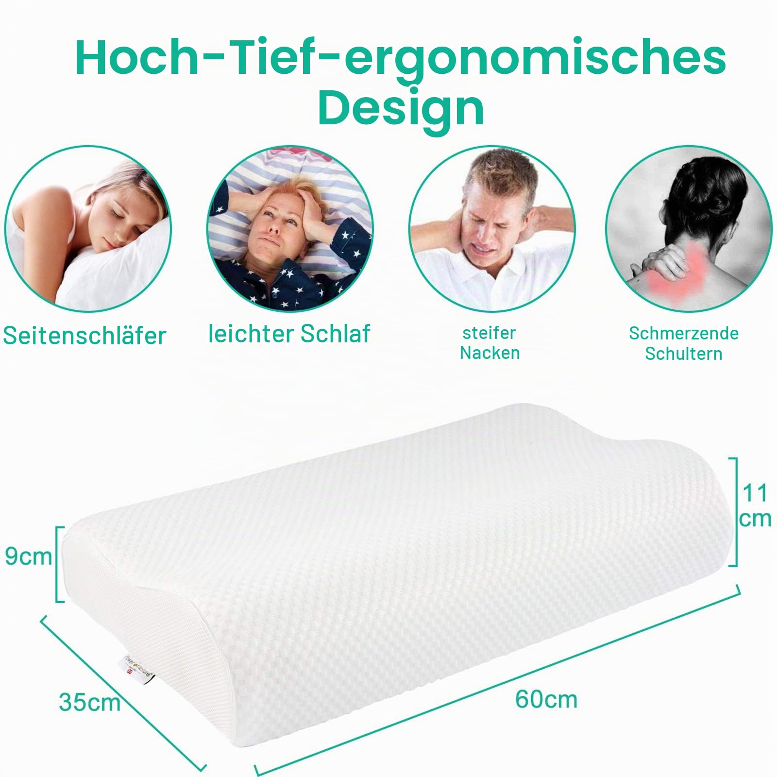 Fityou Memory Foam Kopfkissen, Nackenstützkissen Sandwich Kissen Ergonomisches Schlafkissen Abnehmbarer und Waschbarer Kopfkissenbezug Geeignet für Rücken- und Seitenlage