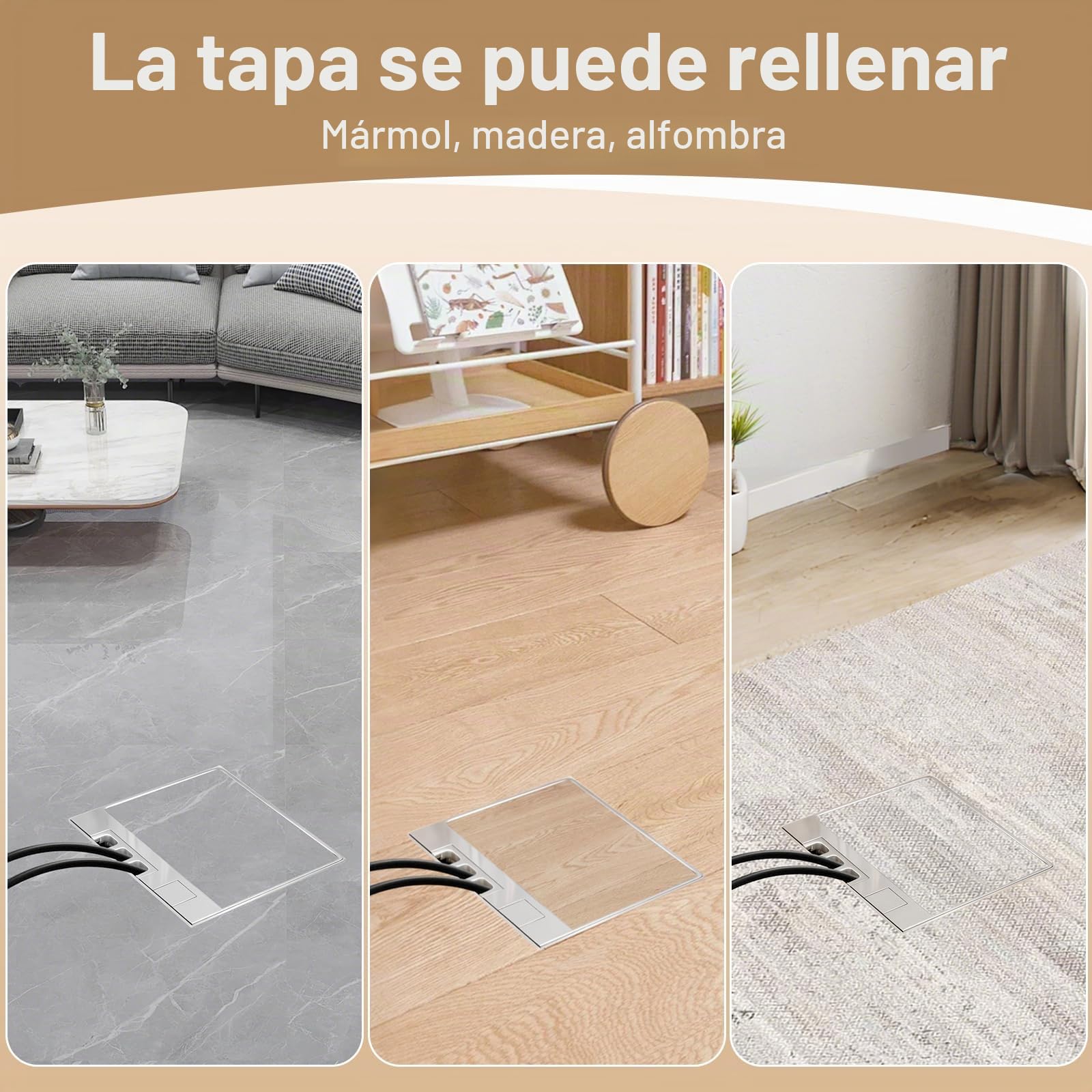 Toma de suelo empotrable, Toma empotrada de acero inoxidable negro impermeable para suelo con 2AC+USBA+C+1RJ45, Toma empotrada para suelo (Negro)