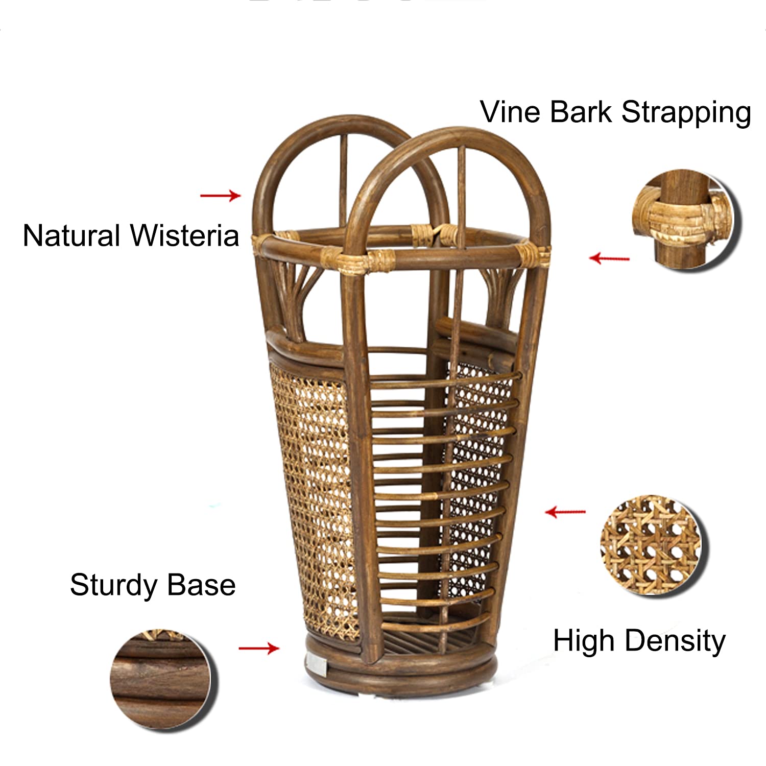 Portaombrelli In Rattan Intrecciato A Mano, 39.5 X 21 X 19 Cm | Cestino Per Ombrelli, Bastoni E Oggetti Per Ingresso
