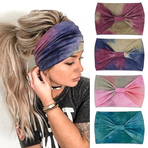 Miniatura 8 de YONUF Diademas anchas para mujer, diadema anudada, diadema africana, turbante elástico, accesorios para el cabello, bandas de teñido anudado,