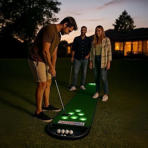 Miniatura 10 de PutterBall Juego de juego de golf pong el original incluye 2 putters 2 pelotas de golf tapete de golf verde y cubiertas de agujeros de golf el mejor