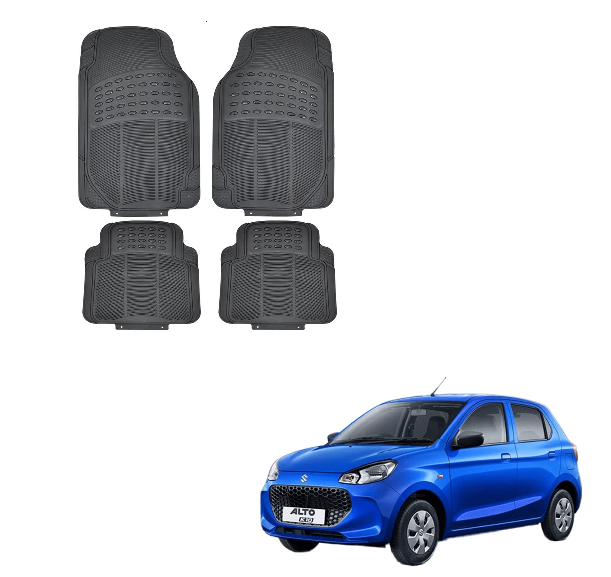 Kozdiko Car Simple Rubber Black Floor Mat Set of 4 Pcs for Maruti Suzuki Alto K10 (2022-Present)