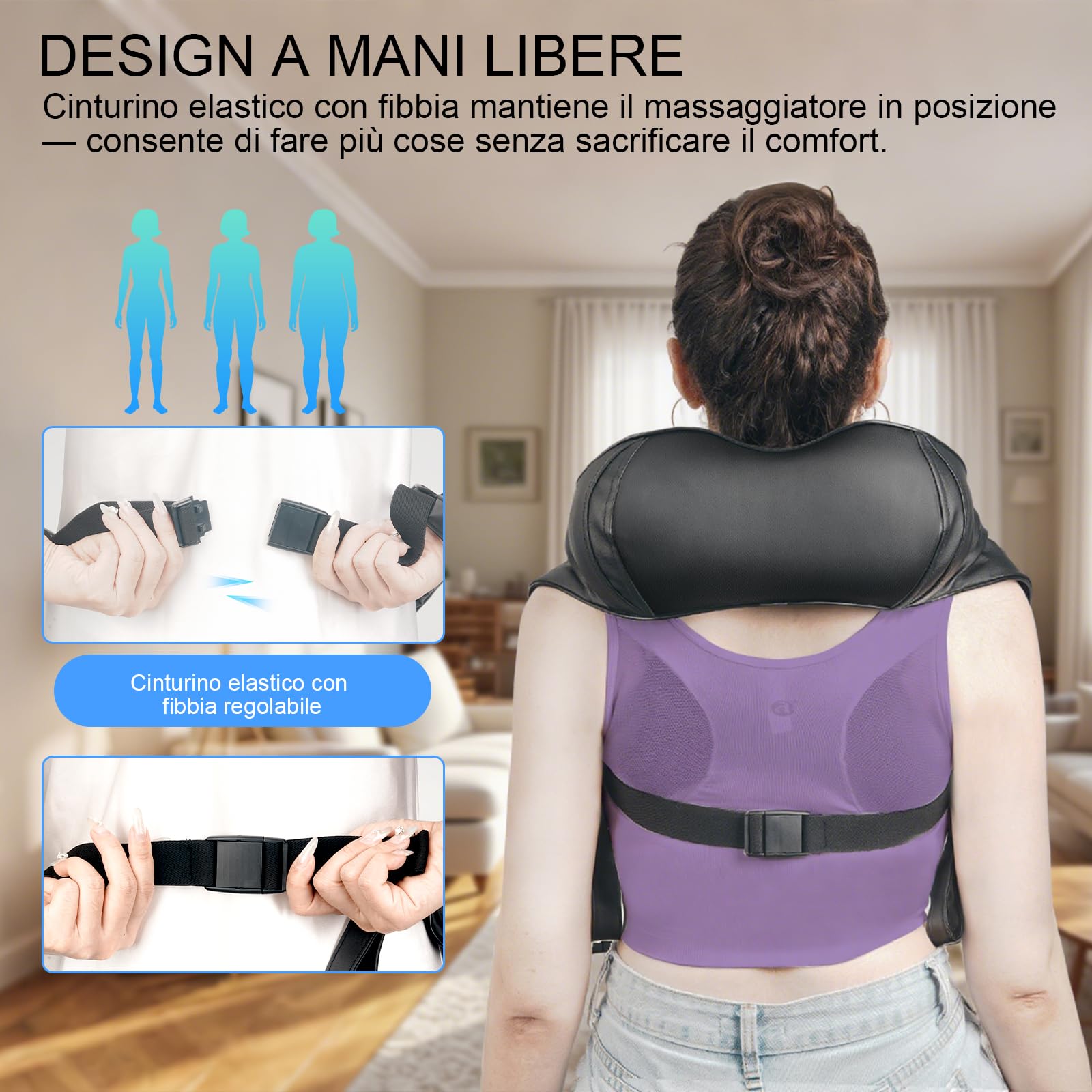 TISSCARE Massaggiatore Collo Schiena con Calore, Cinturino Regolabile per Massaggio a Mani Libere, Massaggiatore Spalle Shiatsu 3D, 20 Nodi, per Gambe Lombare, Casa Ufficio Auto
