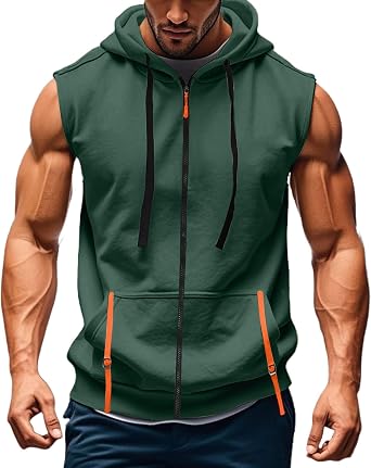 Mens Tank Tops Sleeveless Zip Up Hoodie Workout Gym Athletic Running Muscle Shirts Lightweight Jacket