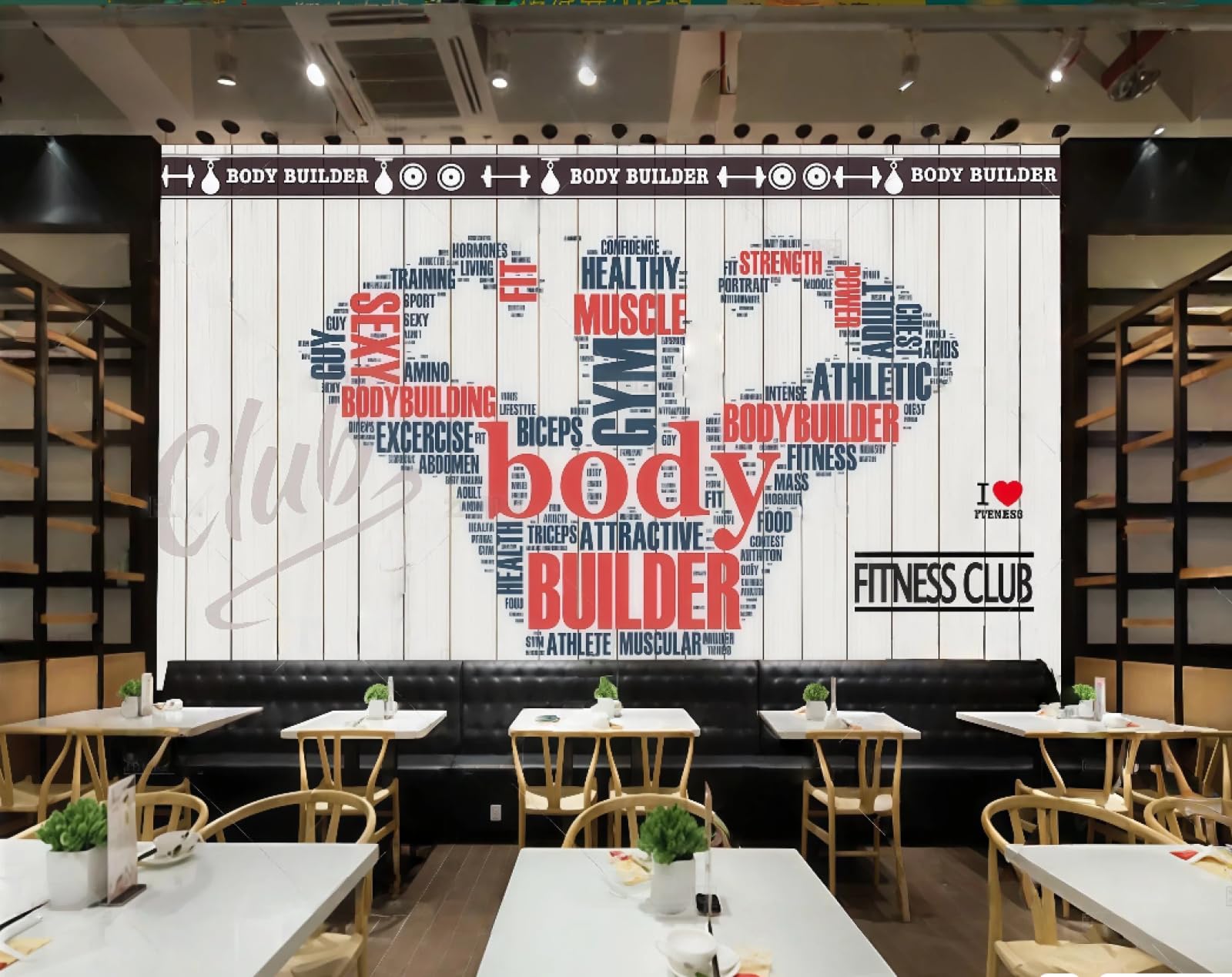 Xdoubao 3D Wallpaper Fashion Wooden Board Graffiti Color Letters Sports Gym Shopping Mall Coffee Shop Background Mural Western Restaurant Wallpaper,,300X210cm
