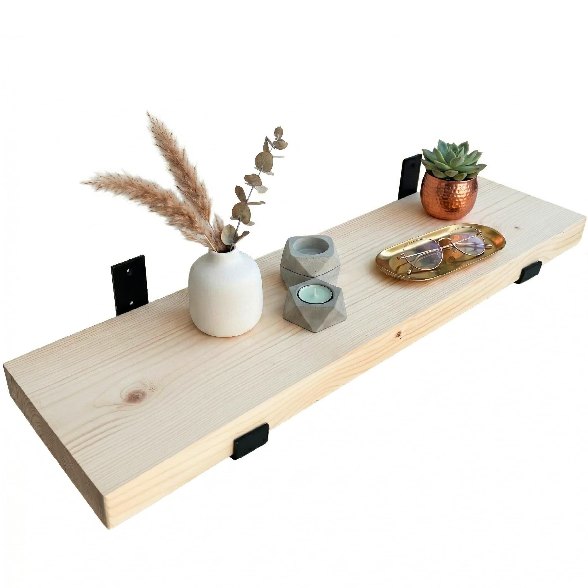 Top Notch Home & Living Handcrafted Rustic Wooden Wall Shelf, Incl 2 Up Brackets, Wood Shelves Made in the UK from Solid Timber, Heavy Duty for Kitchen, Bathroom & Living Room