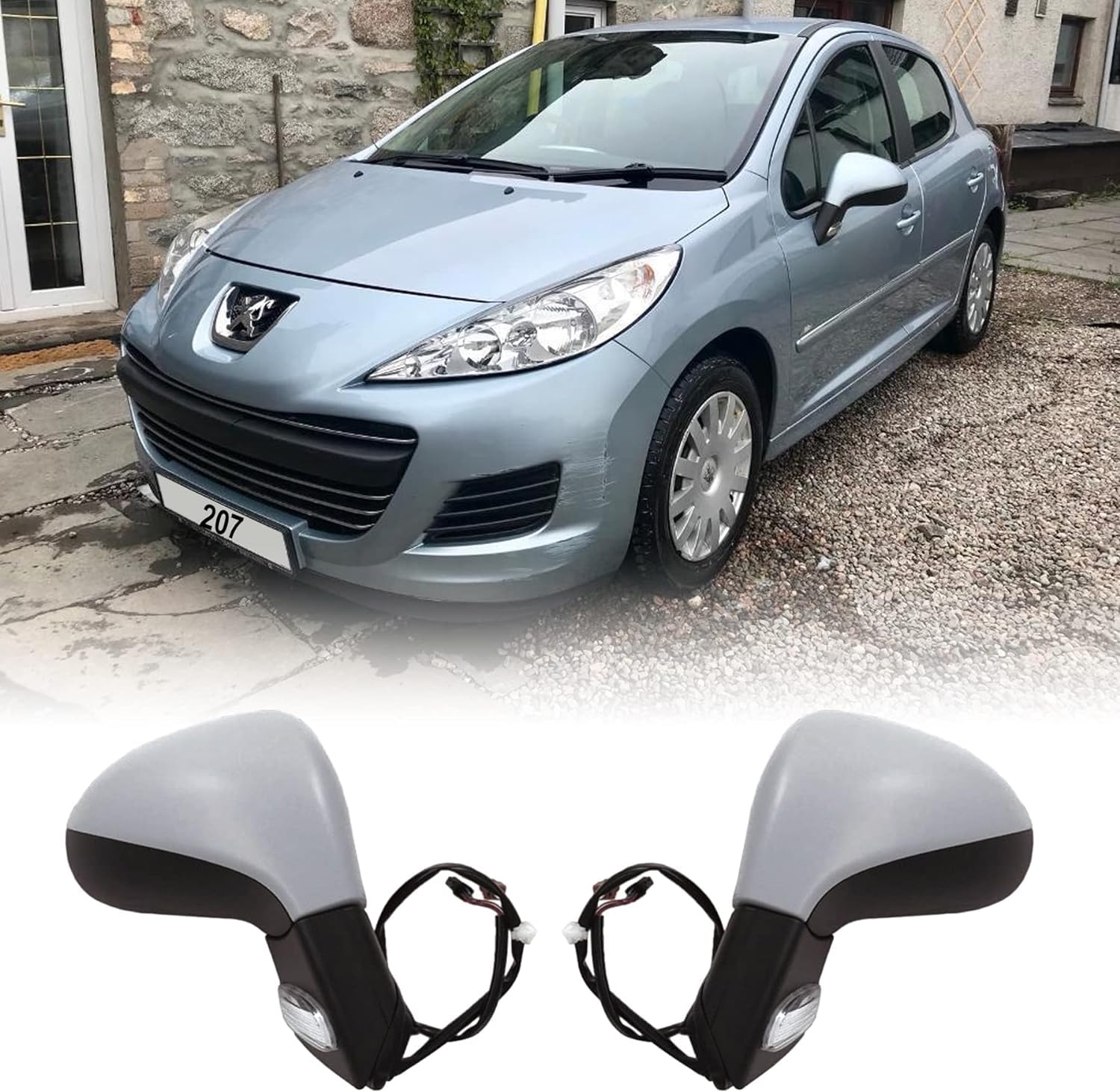 Retrovisore Completo Peugeot 207 2006-2015, Regolazione Elettrica, Manuale Pieghevole, Riscaldamento, Grigio Verniciare, Con Lampeggiante, Sonda Temp., Destra Lato Passeggero