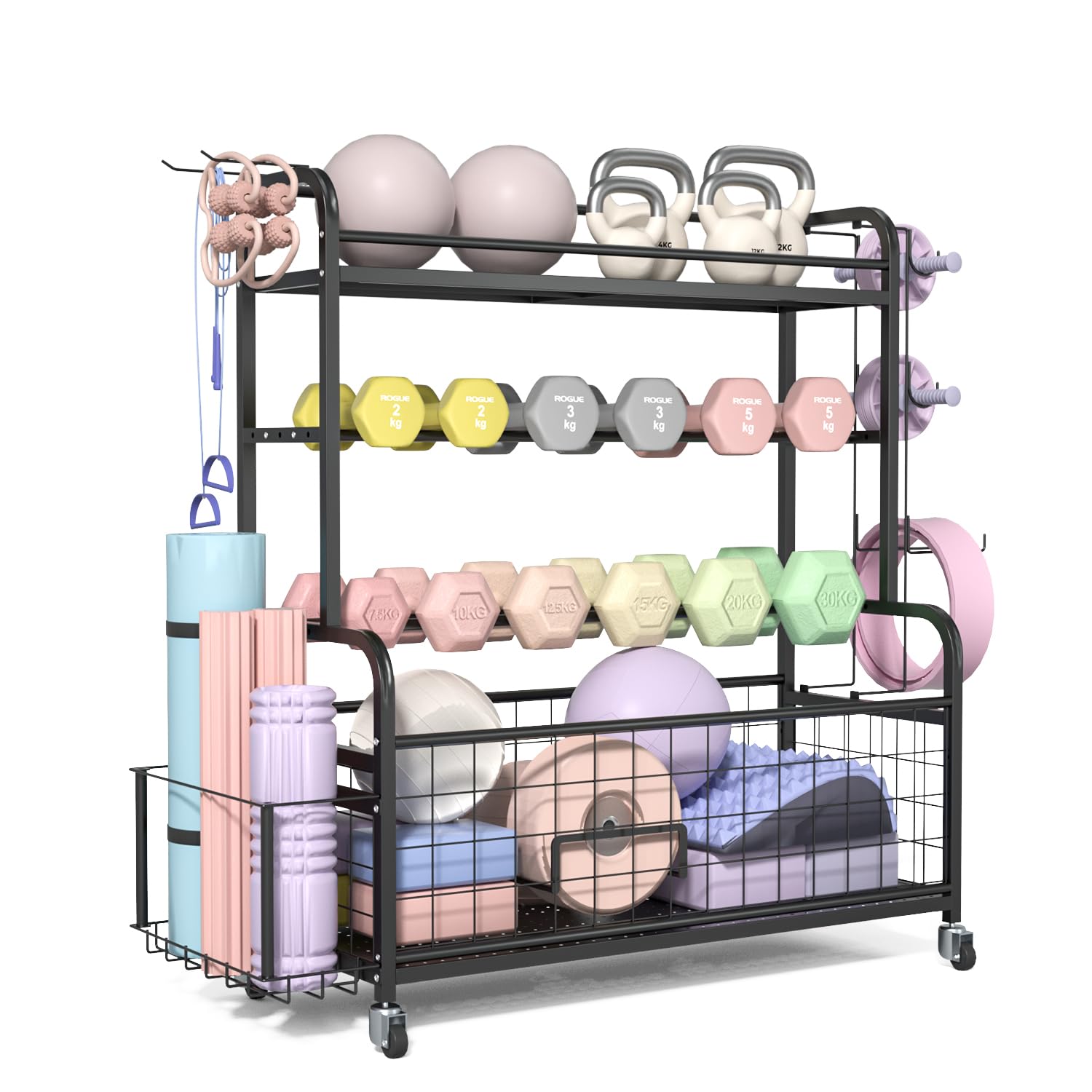 ONETWOFIT Portapacchi e organizer per manubri, kettlebell, supporto per la casa e la palestra, per tappetino da yoga, palla da yoga, rullo in schiuma, Barra di trazione