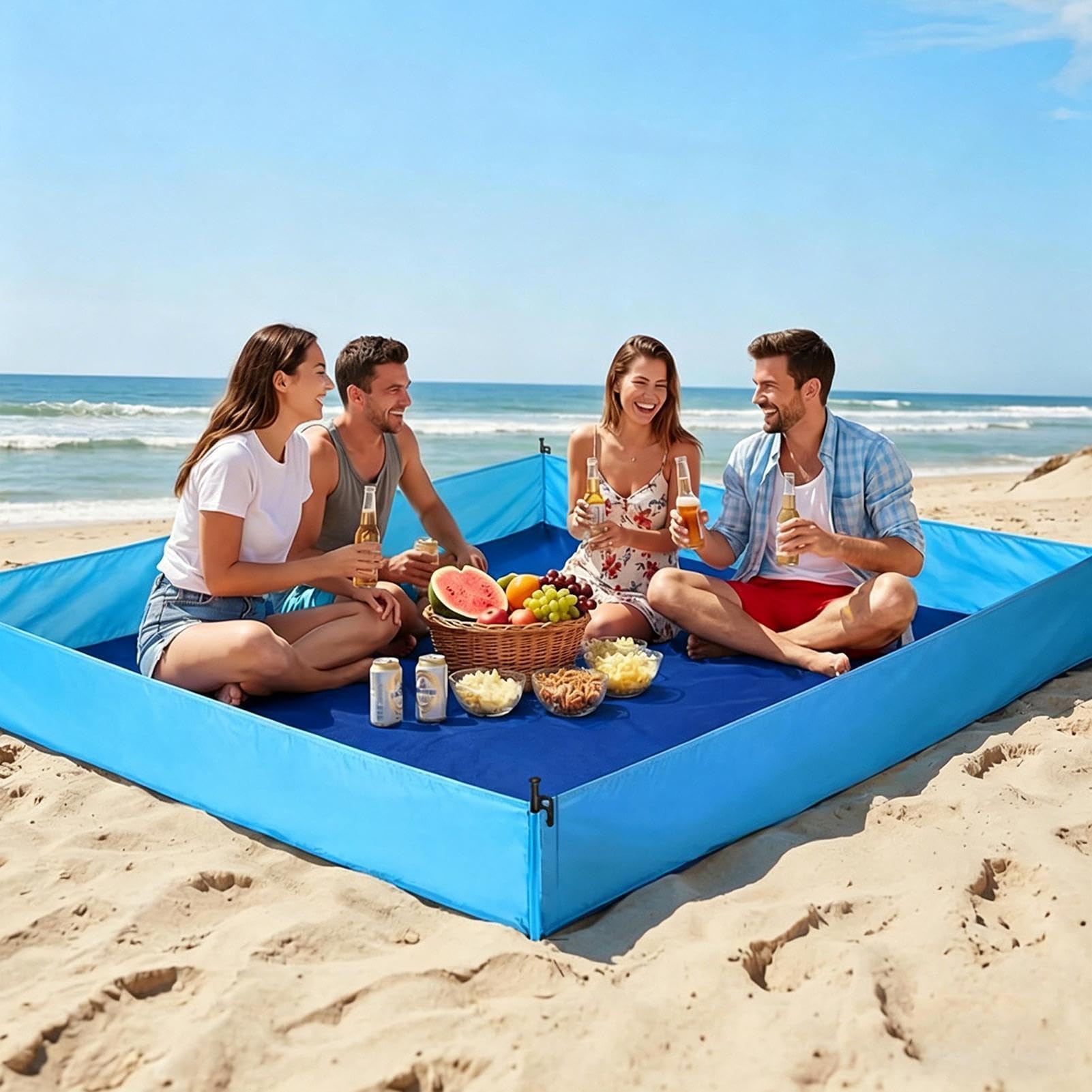 Telo Da Mare Impermeabile Anti-Sabbia,Con 4 4 Sacchetti Per Sabbia 185x145x25 Cm | Tappetino Antisabbia Da Esterno,per Viaggi Campeggio All'aperto Vacanza Giardino Prato Famiglia Libero e Cortile