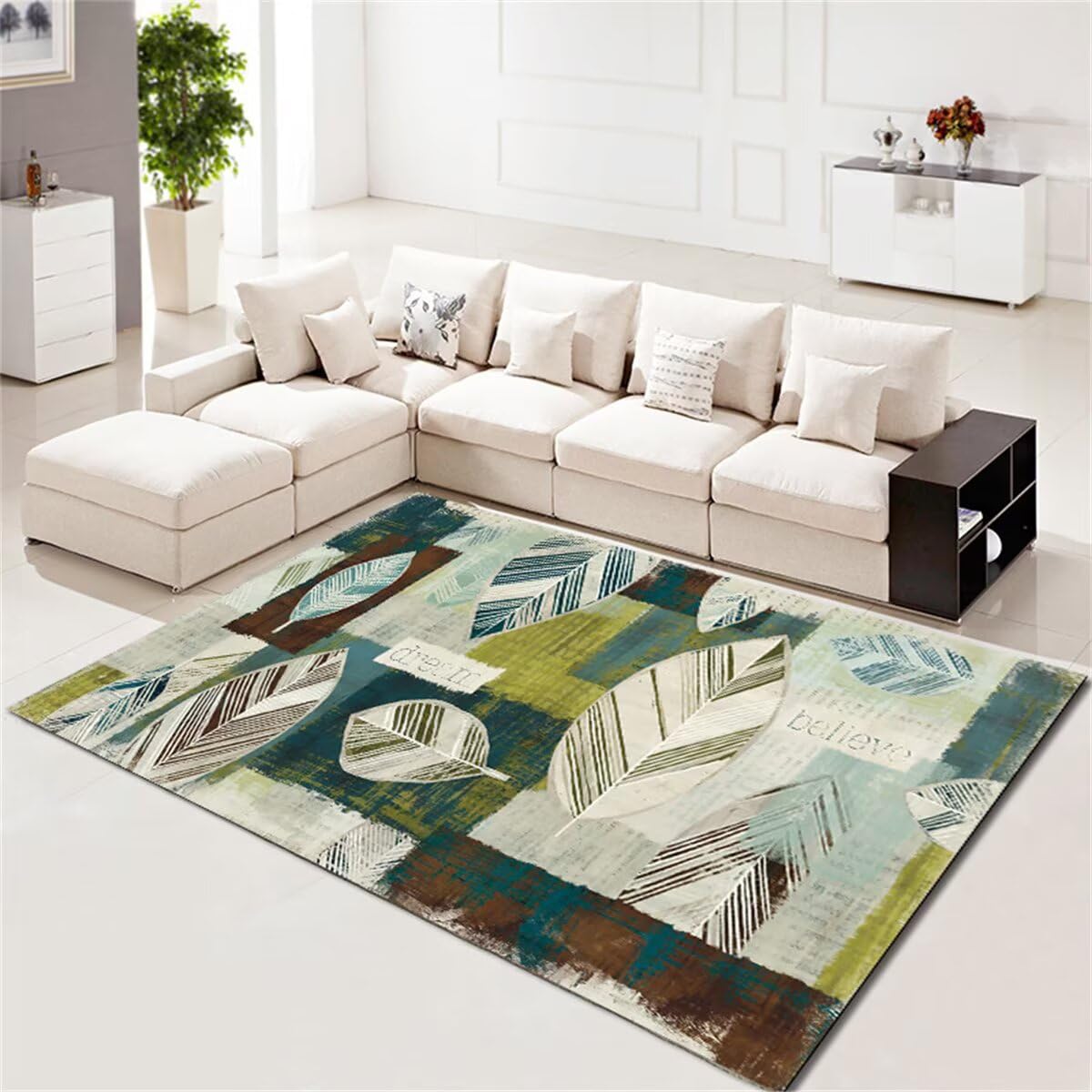 Tapis feuilles rétro vert 90x150cm pour créer un coin lecture cosy au couloir