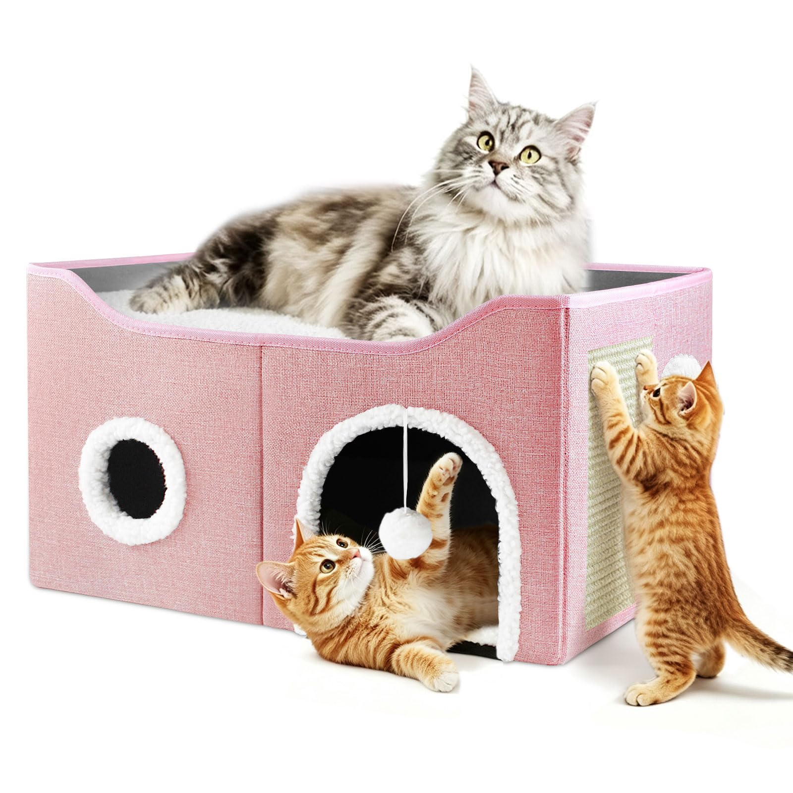 Cat House for Indoor Cats, Extra Large Cat Cave Bed with Scratch Pad