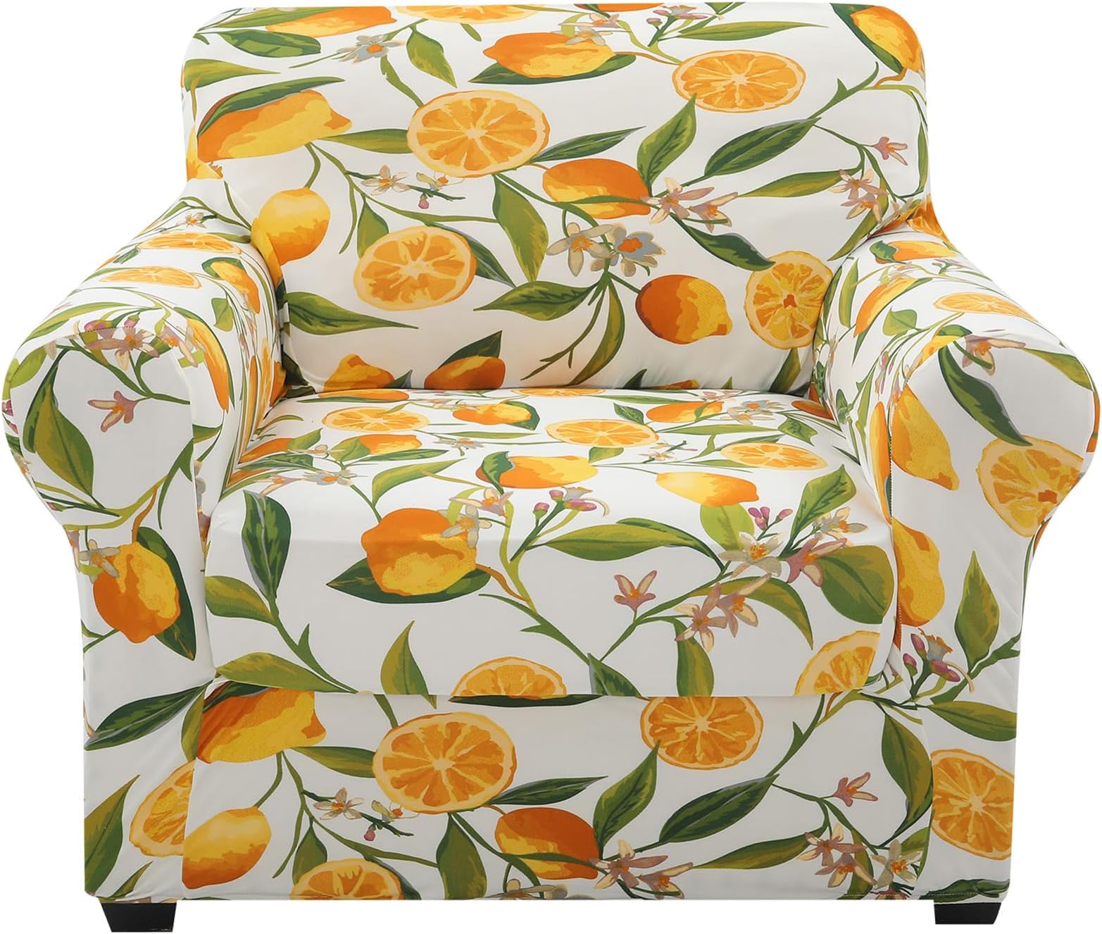 hyha Couch Covers, Chair/Sofa Covers, Floral Pattern, Stretch, Printed, 2 Pieces, Armchair Slipcover, Separate Couch Cushion Slipcover, Furniture Protector for Dogs(Armchair, Lemon)