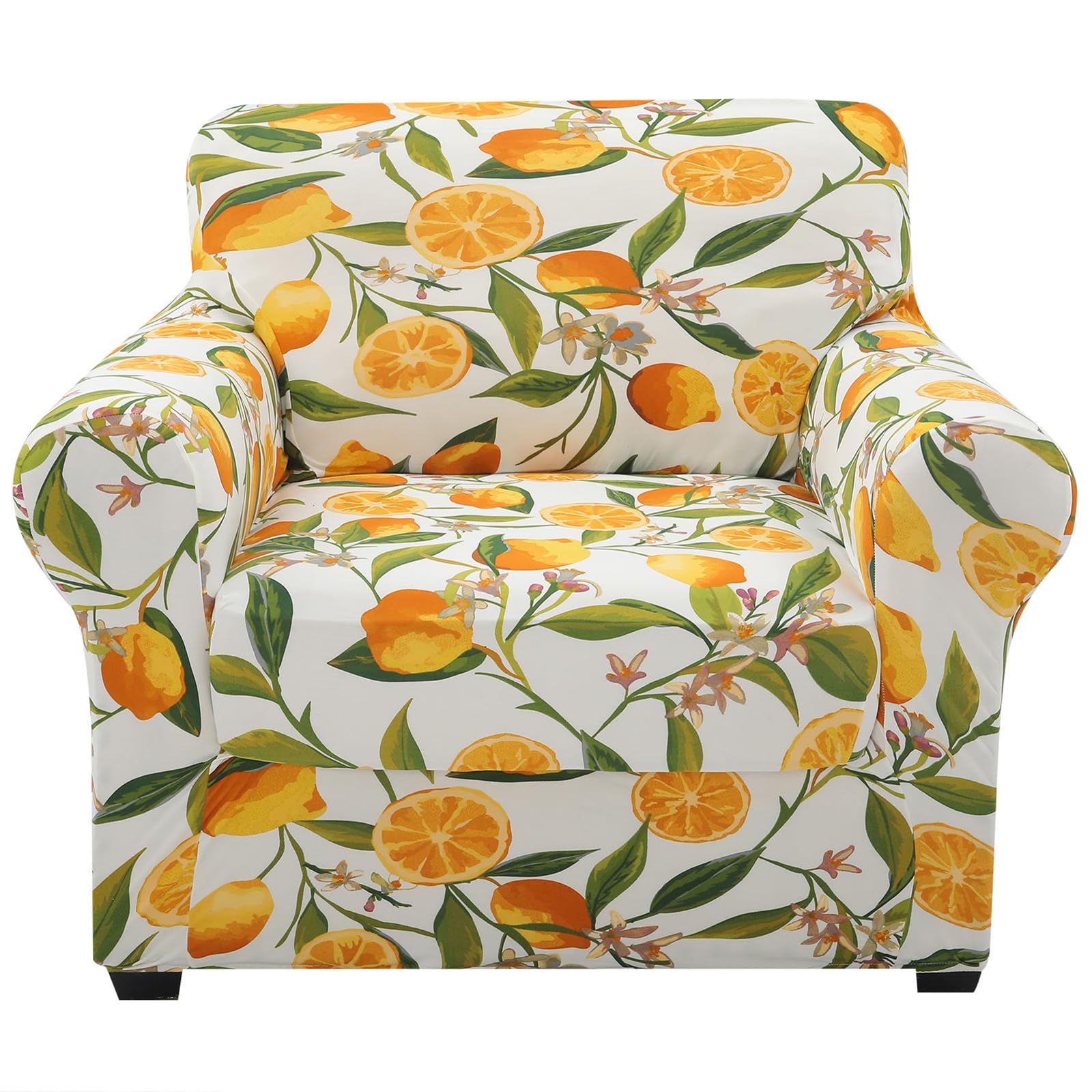 hyha Couch Covers, Chair/Sofa Covers, Floral Pattern, Stretch, Printed, 2 Pieces, Armchair Slipcover, Separate Couch Cushion Slipcover, Furniture Protector for Dogs(Armchair, Lemon)
