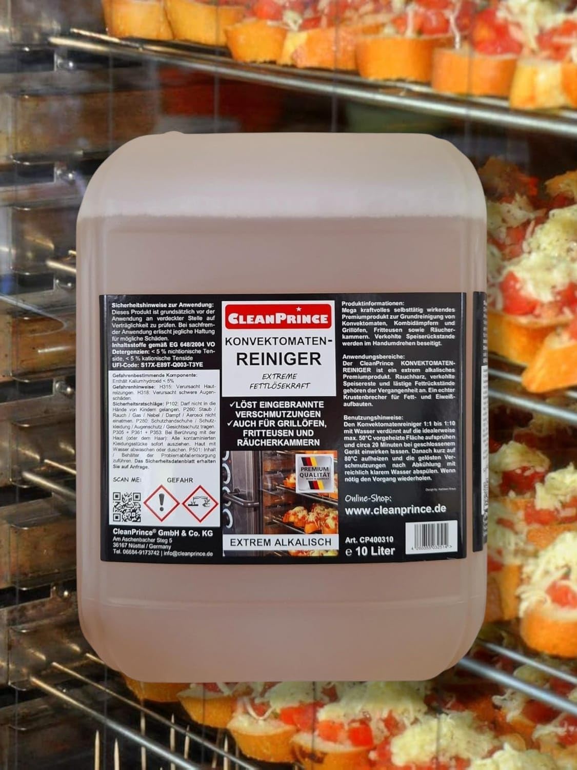 CleanPrince środek do czyszczenia konwektomatów, środek do czyszczenia konwektów, środek czyszczący, usuwa tłuszcz, przypaloną żywność, żywicę dymną, resztki cukru, pozostałości białka, oczyszczanie energii, do kuchni, gastronomii, do parowarów, do parowa