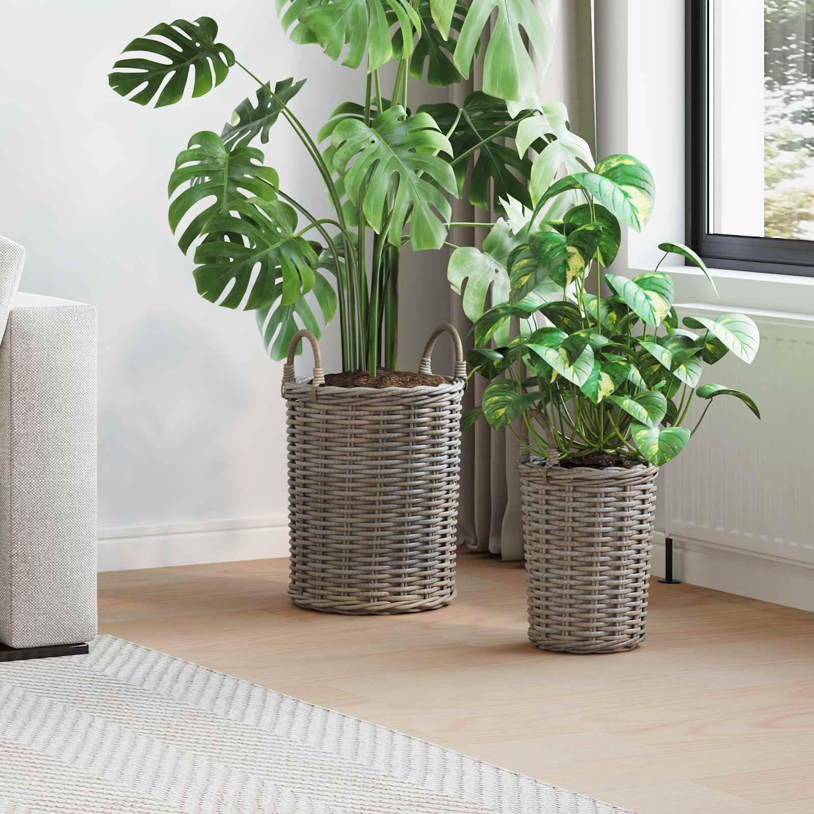 Cesto per Piante con archiviazione 2 PCS Grigio Rattan Kubu, Casa e Giardino,Arredo,Cesti, 2.18kg-42020957