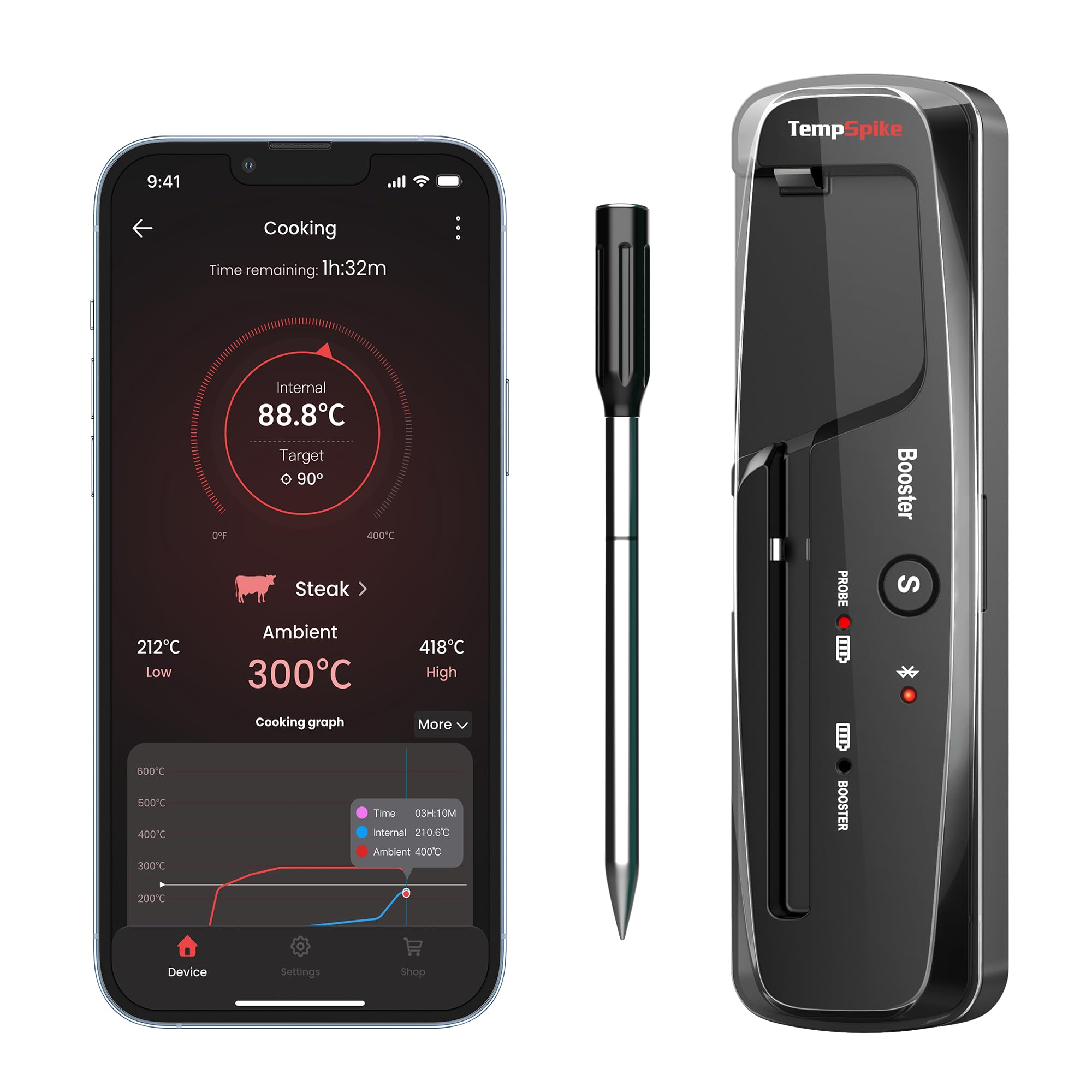 ThermoPro TempPro TP961 Termometro Barbecue Carne Wireless 150m Bluetooth da Cucina per Forno Grill Affumicatore Girarrosto Airfryer Sicuro in Lavastoviglie con Sonda Inossidabile IP67
