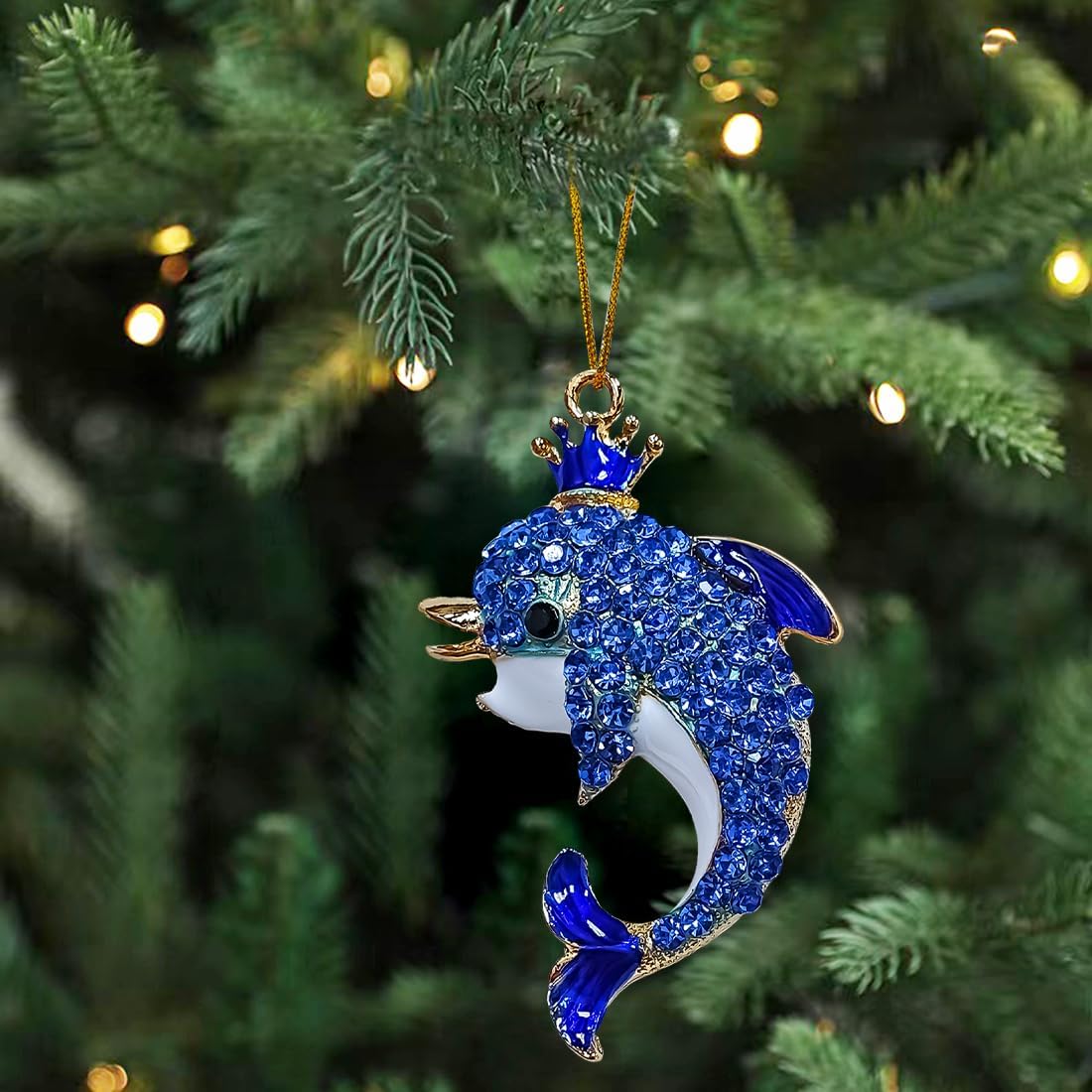 Dolphin Ornaments for Christmas Tree, Metallic Ornament with Blue Rhinestone, Dolphin Gifts for Women - Ocean Themed, Beautiful Cute Christmas Ornaments for Kids Girls - Image 7