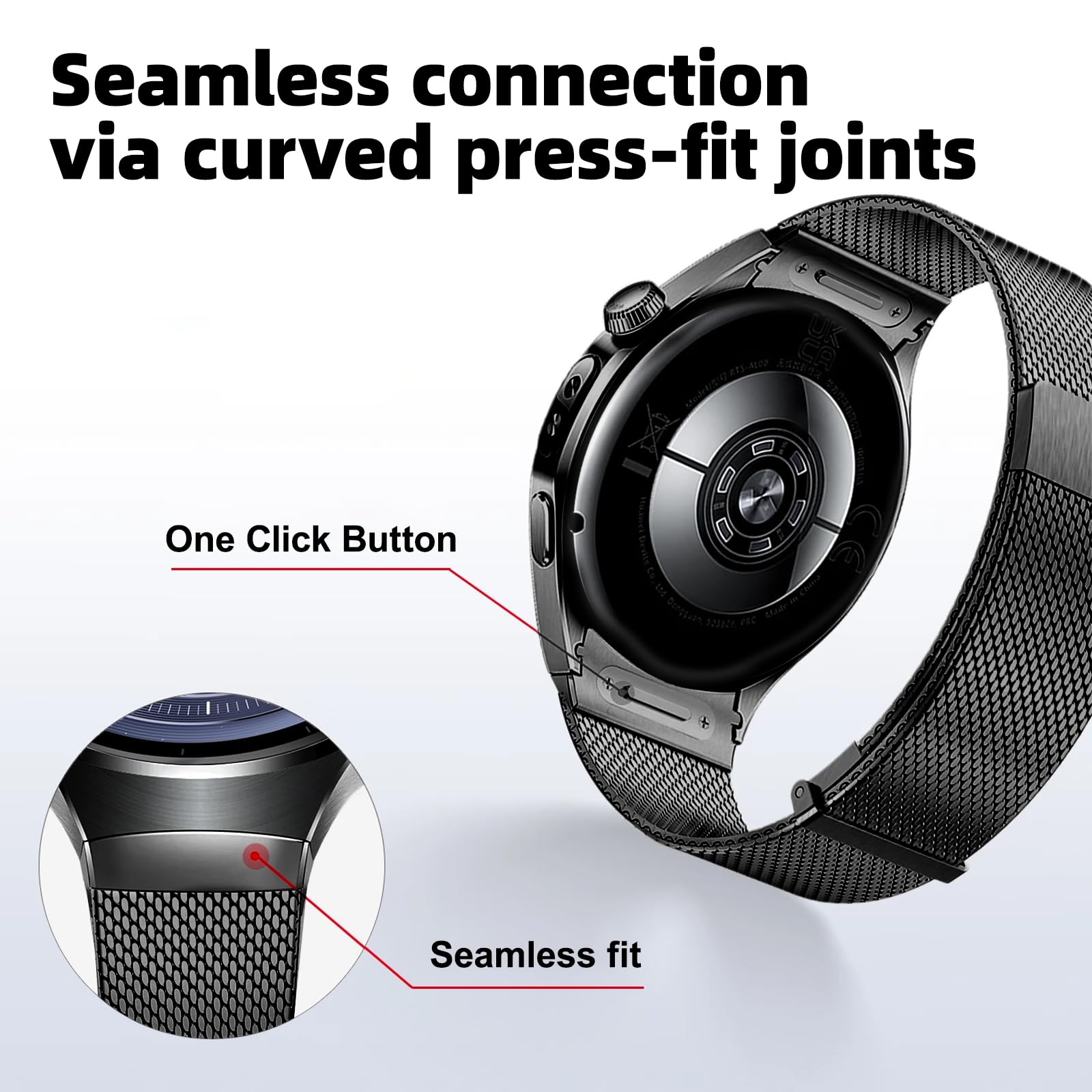 Bracelet milanais pour Huawei Watch 5 46 mm, réglable en un clic, pas d'espace, en acier inoxydable, pour homme et femme, pour Huawei Watch 5 46 mm