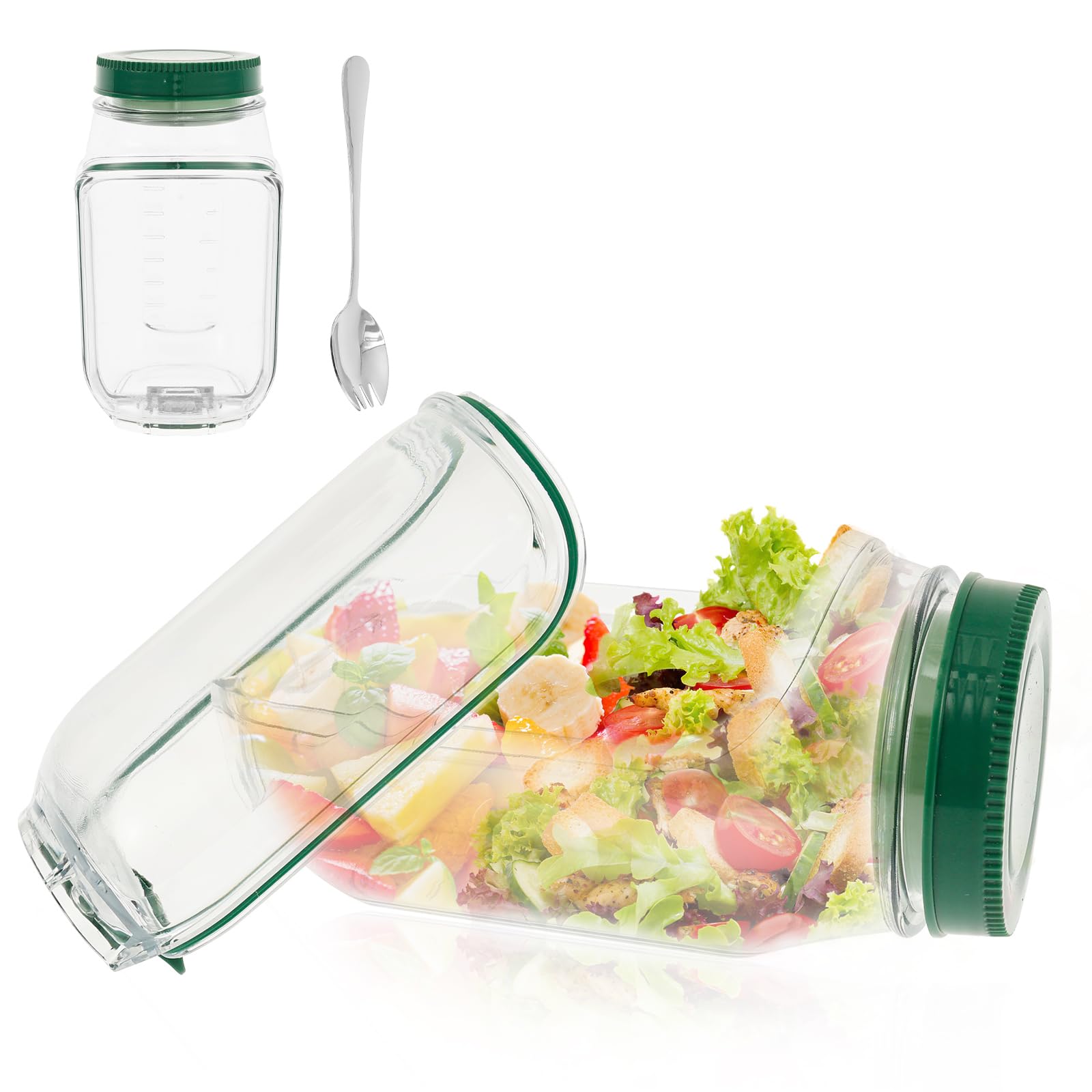 Anihet Salad Pod, Reusable Layering Salad Pod Side Open with Leakproof Sauce Dressing Case, Detachable Meal Prep Jar, Portable Fresh Salads Storage Container for Outdoor Travel Camping Party