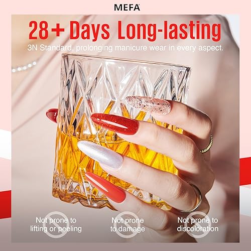 Miniatura 4 de MEFA Red Gel Nail Polish Set 6 Colors, Red White Glitter Shades Sparkle Silver Champagne Love Times Tones Spring Nail Art Design Salon at Home