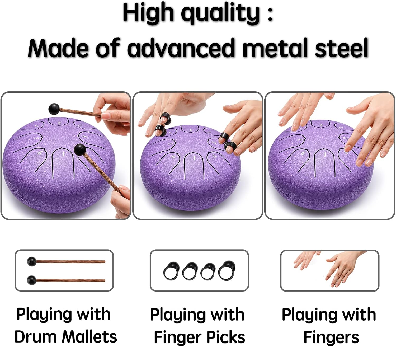 Lronbird Steel Tongue Drum Percussion, 6 Inch 8 Notes Musical Instruments, Music Gifts for Family Friends (Lavender)