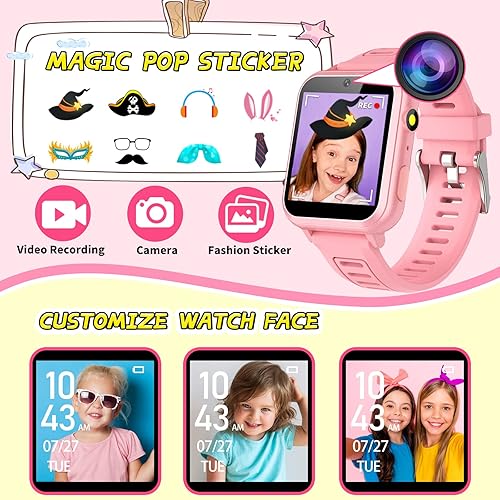 Miniatura 4 de Reloj inteligente para niños y niñas, reloj inteligente para niños de 4 a 12 años con 24 juegos, cámara HD, reproductor de música, podómetro,