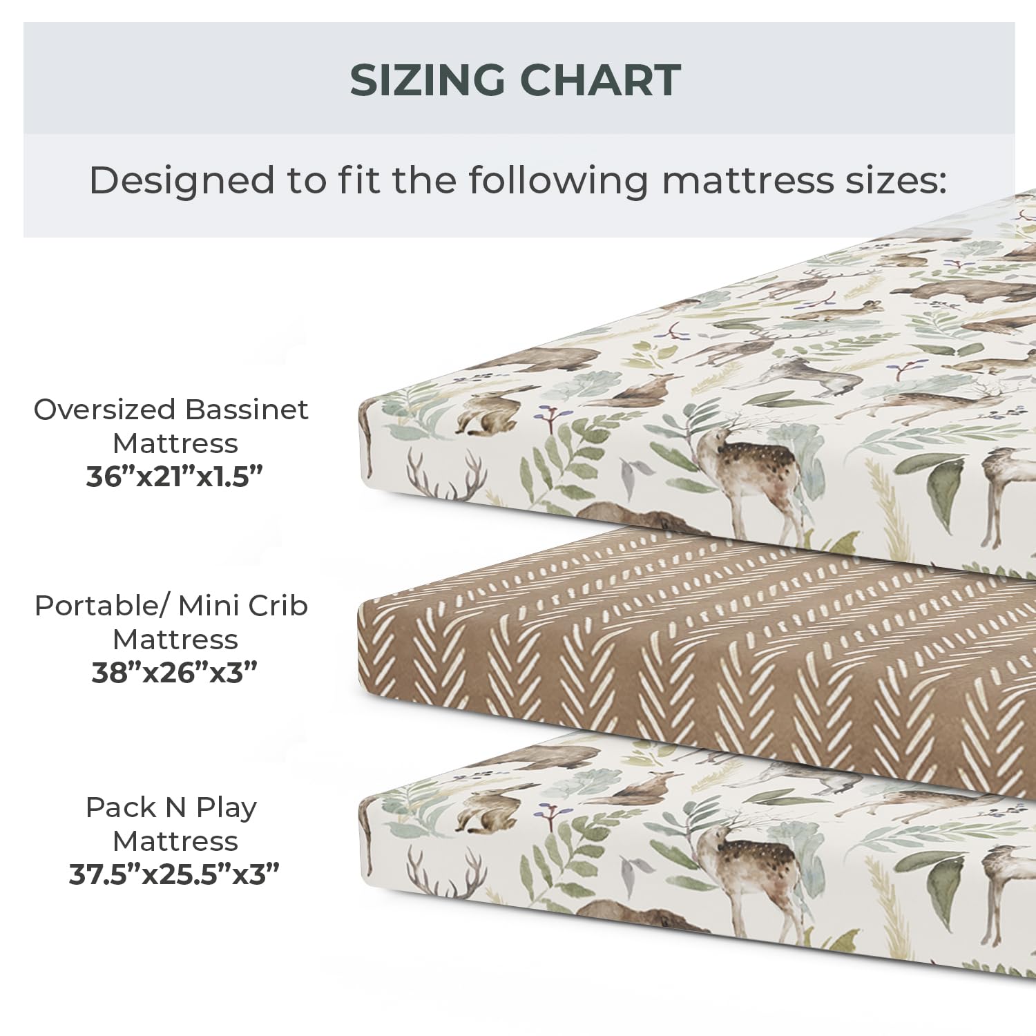 Pobibaby - 2 Pack Premium Pack N Play Sheets Fitted for Standard Pack and Plays and Mini Cribs - Ultra-Soft Cotton Blend, Stylish Woodland Pattern, Safe and Snug for Baby (Wildlife)