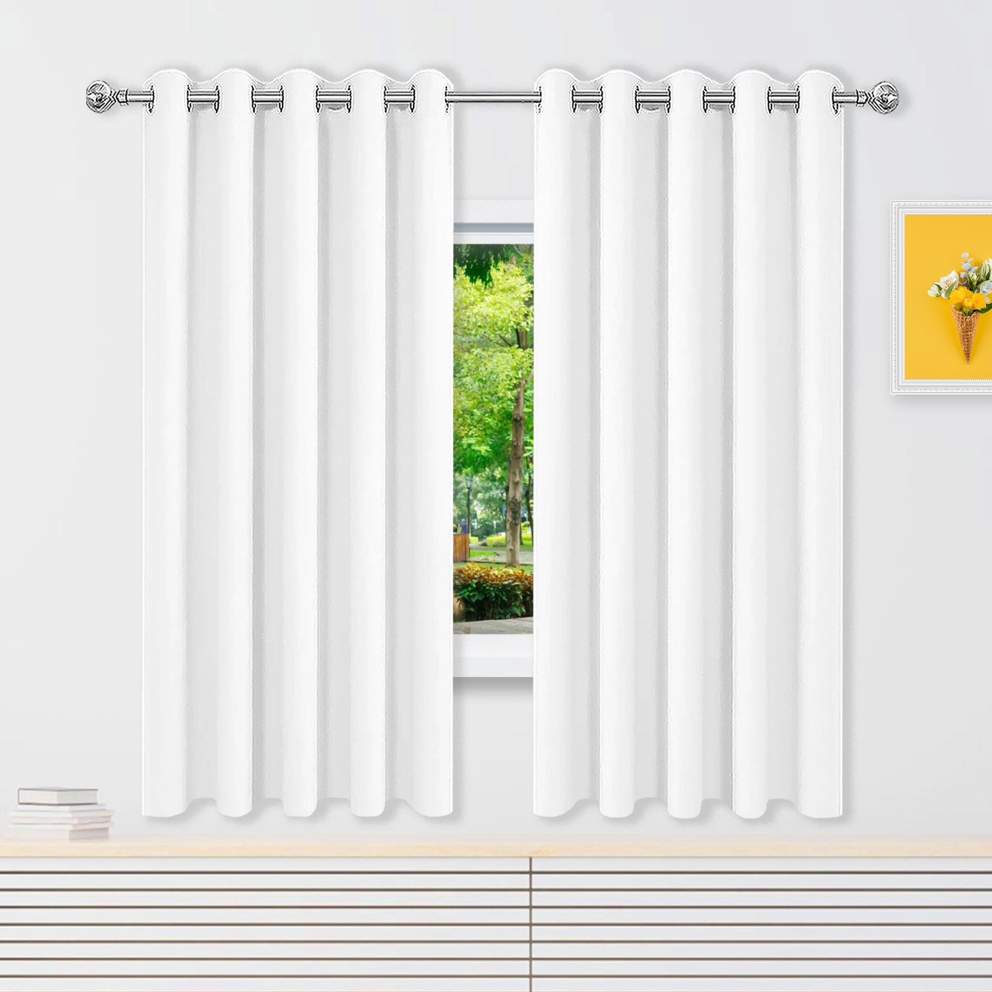 Rideau 100% Lumiere Bloquer 420x195 cm blanc occultant pour grande fenetre de chambre