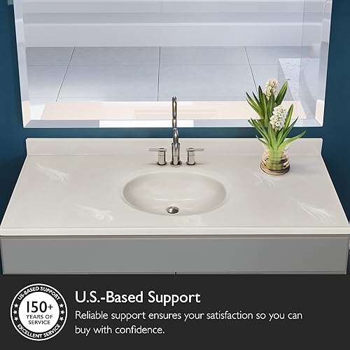 Miniatura 23 de Top de tocador de mármol cultivado de 19 pulgadas con protector contra salpicaduras, embalaje mejorado, remolino de marfil - Design House, 586263