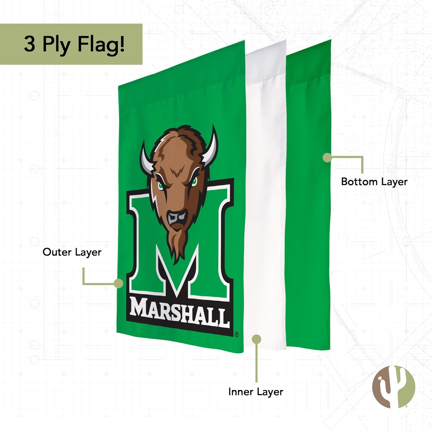 Desert Cactus Marshall University MU Garden Flag – 19 x 12 inch Marshall Thundering Herd Banner, For Outdoor Display and Events (Design A) - Image 3