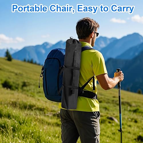 Miniatura 5 de Silla plegable de campamento, capacidad de 225 libras, incluye portavasos y bolsa de almacenamiento lateral, portátil de 5.5 libras para playa,