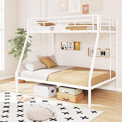 Miniatura 9 de DORTALA Literas de tamaño individual sobre matrimonial con escaleras litera individual sobre matrimonial con riel de seguridad y listones de acero