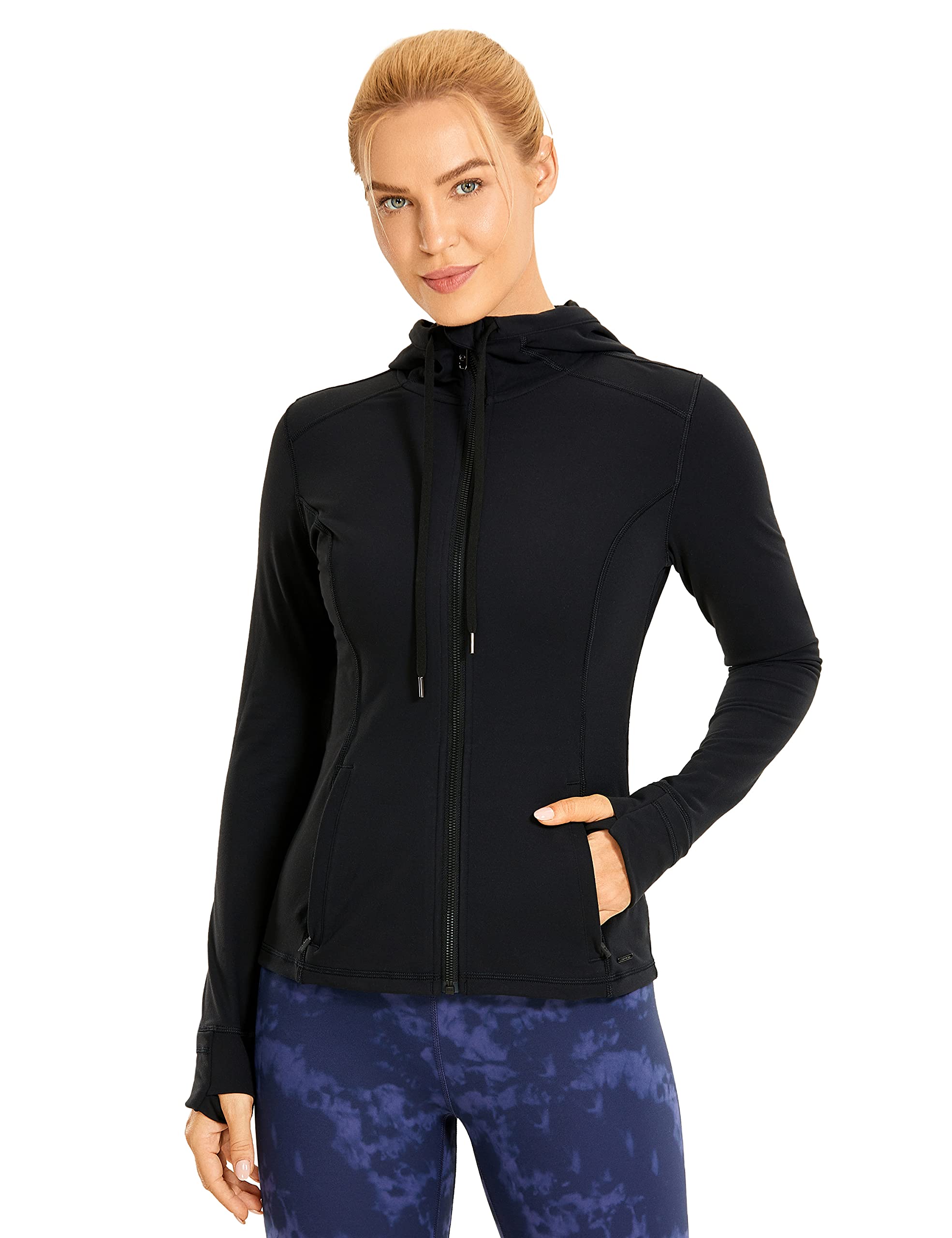 CRZ YOGA Women's Brushed Full Zip Hoodie Jacket Sportswear Hooded Workout Track Running Jacket with 