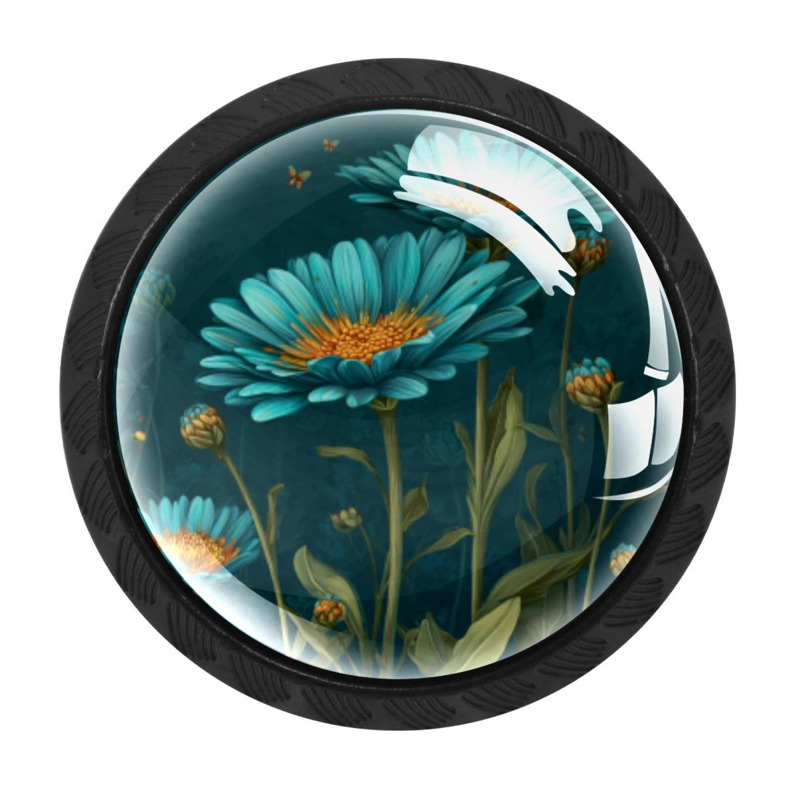 CHENZZZZ 4 Pack Farm Teal Daisy Drawer Knob Cabinet Hardware