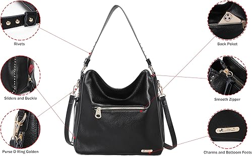 Miniatura 4 de Montana West Bolso Hobo para mujer, bolsos grandes y bolsos de mano con tachuelas y correa cruzada