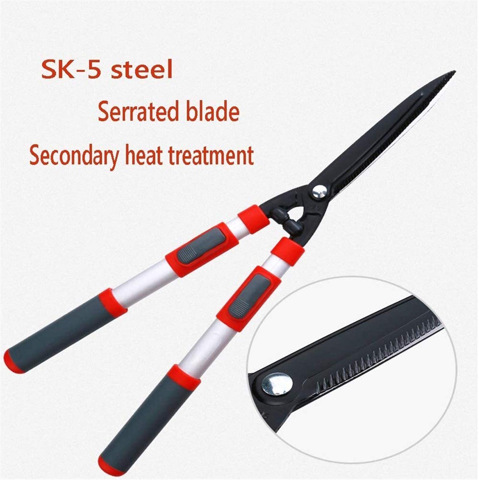Cesoie da giardino con manico lungo, forbici per siepi, utensile per potare arbusti di bosso, forbici ergonomiche con acciaio Sk-5, lama seghettata, impugnatura in gomma, utensile da giardinaggio
