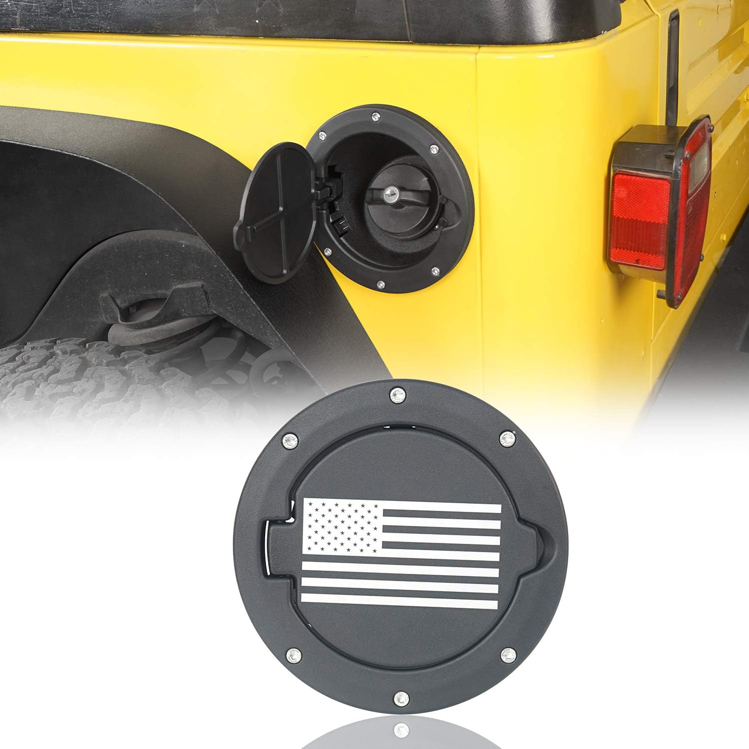 u-Box for Jeep TJ Gas Cap Fuel Tank Cover w/Flag Logo for 1997-2006 Jeep Wrangler TJ & TJ Unlimited