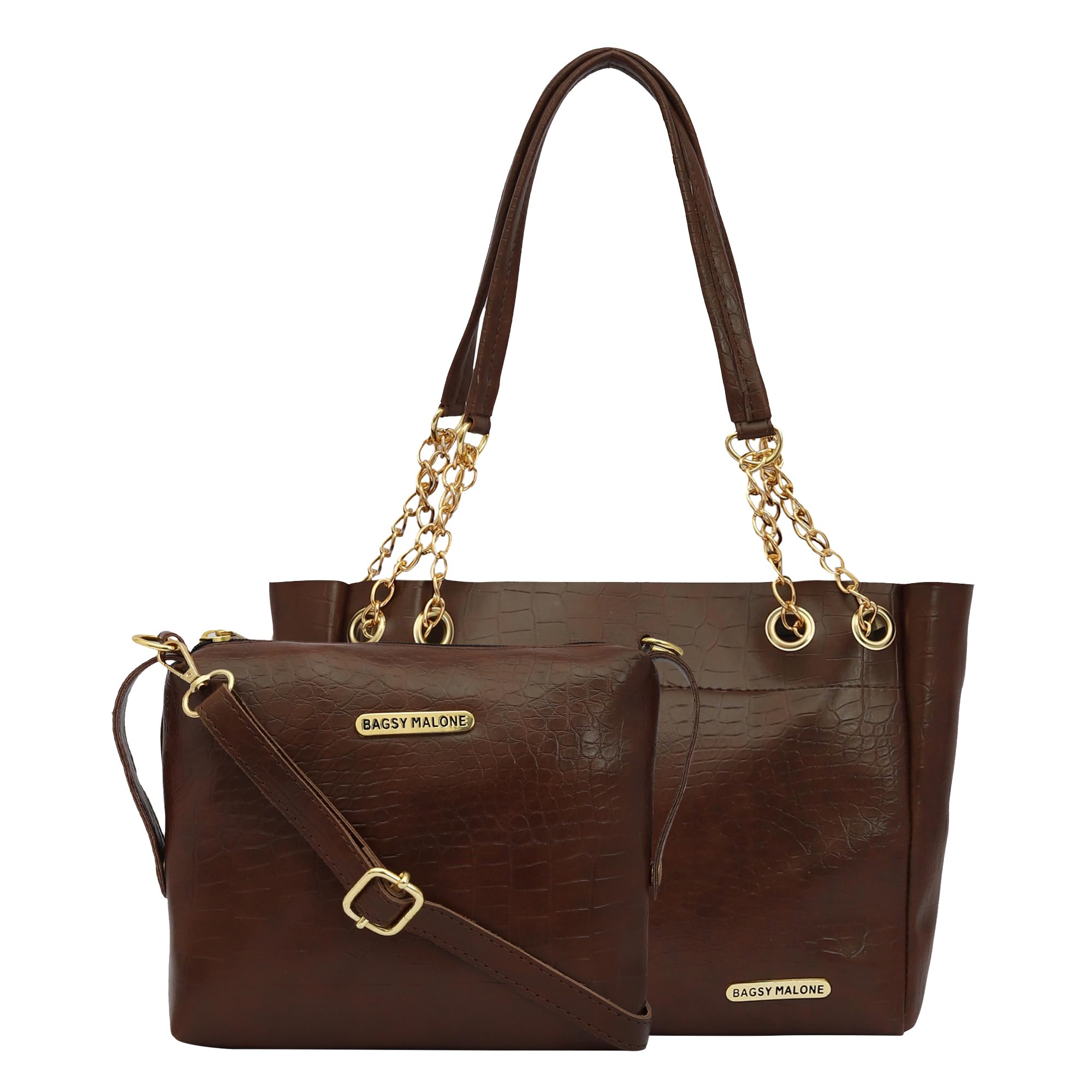 Bagsy Malone Tote Bag for Women -Set of 2 | Handcrafted Side Tote Bag and Handbag for Office and College (Croco Brown) (B0D2TTR5RL) Amazon Price History, Amazon Price Tracker