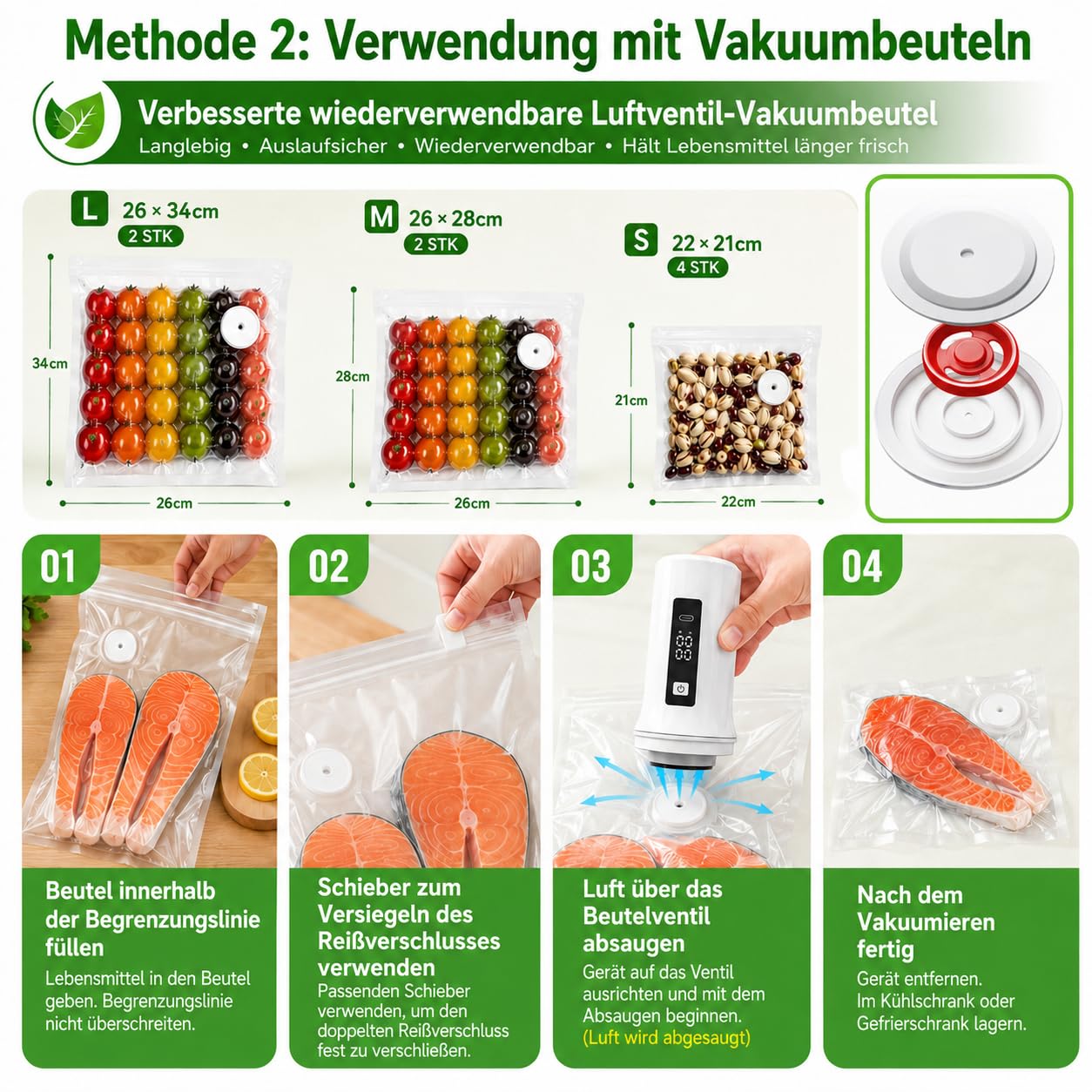 Sellador al vacío para vasos y bolsas, sellador al vacío eléctrico con 10 tapas de silicona de 65-100 mm + 8 bolsas de vacío reutilizables, indicador de batería LED, juego de bolsas de vacío
