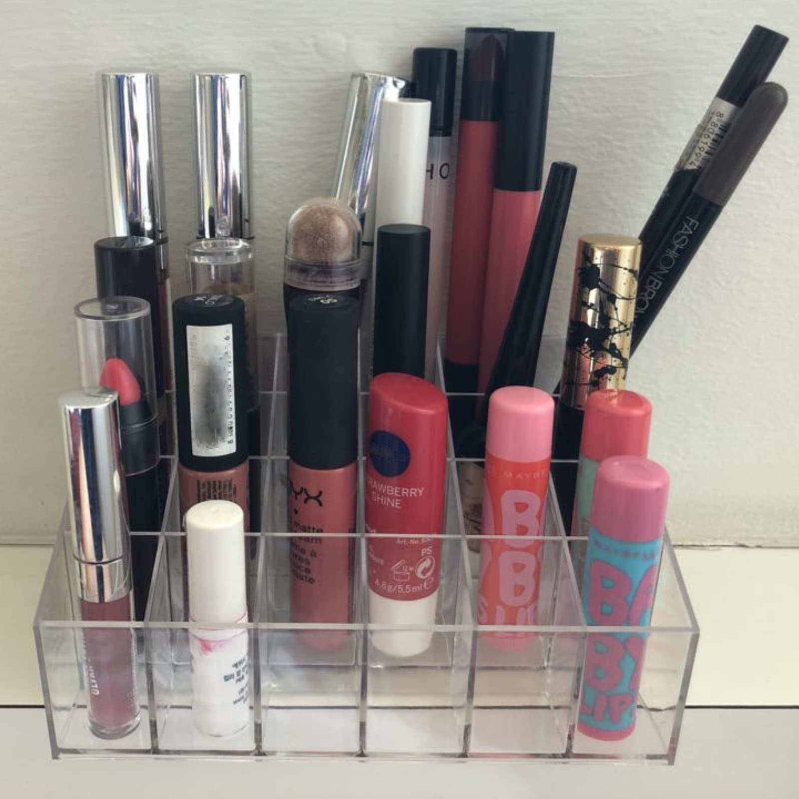 Tecbeauty Support pour rouge à lèvres, 24 emplacements pour rouge à lèvres, organiseur transparent en acrylique, petit format