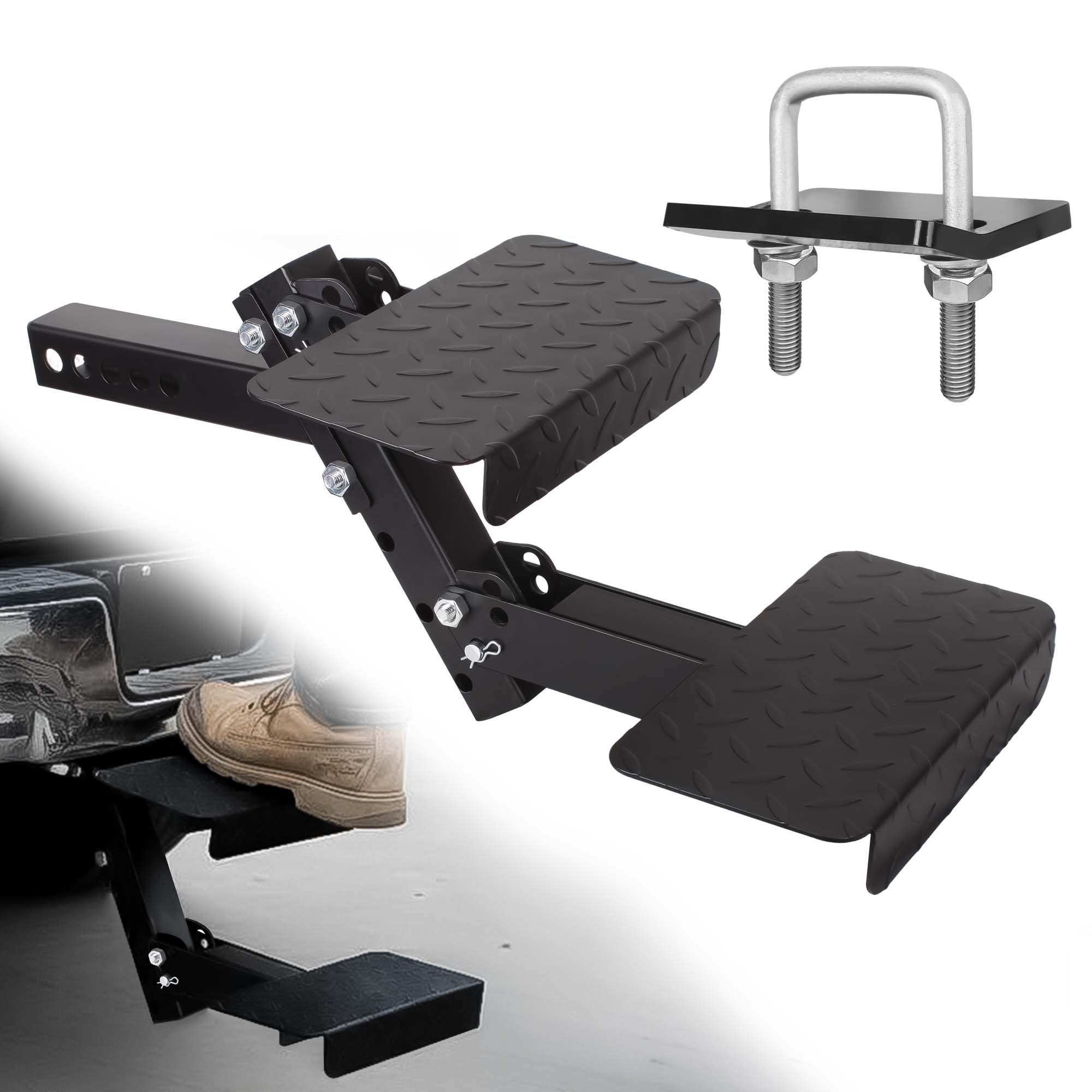 Photo 1 of 12" Wide 2-Step Folding Trailer Pet Hitch Step for 2" Receiver -Heavy Duty 2 Step Dog Stairs, 4-Position Adjustable Height, Towing Hitch Stair Fit for Truck Camper, RV, Pickup Truck, Trailer, SUV