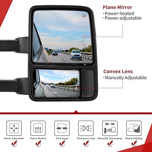 Miniatura 2 de YITAMOTOR Espejos de remolque compatibles con Ford F250 F350 F450 F550 Super Duty 2008-2016 Retrovisores de remolque con luz de giro ámbar espejos