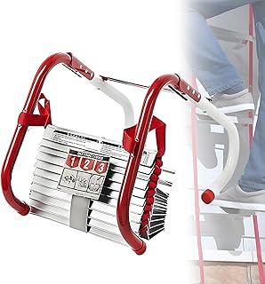 Professional Fire Escape Ladder 4-Story, 10M(32.8FT) Retractable Design, Wide Anti-Slip Steps & V-Center Support, 1000lbs Capacity for Windows & Balcony