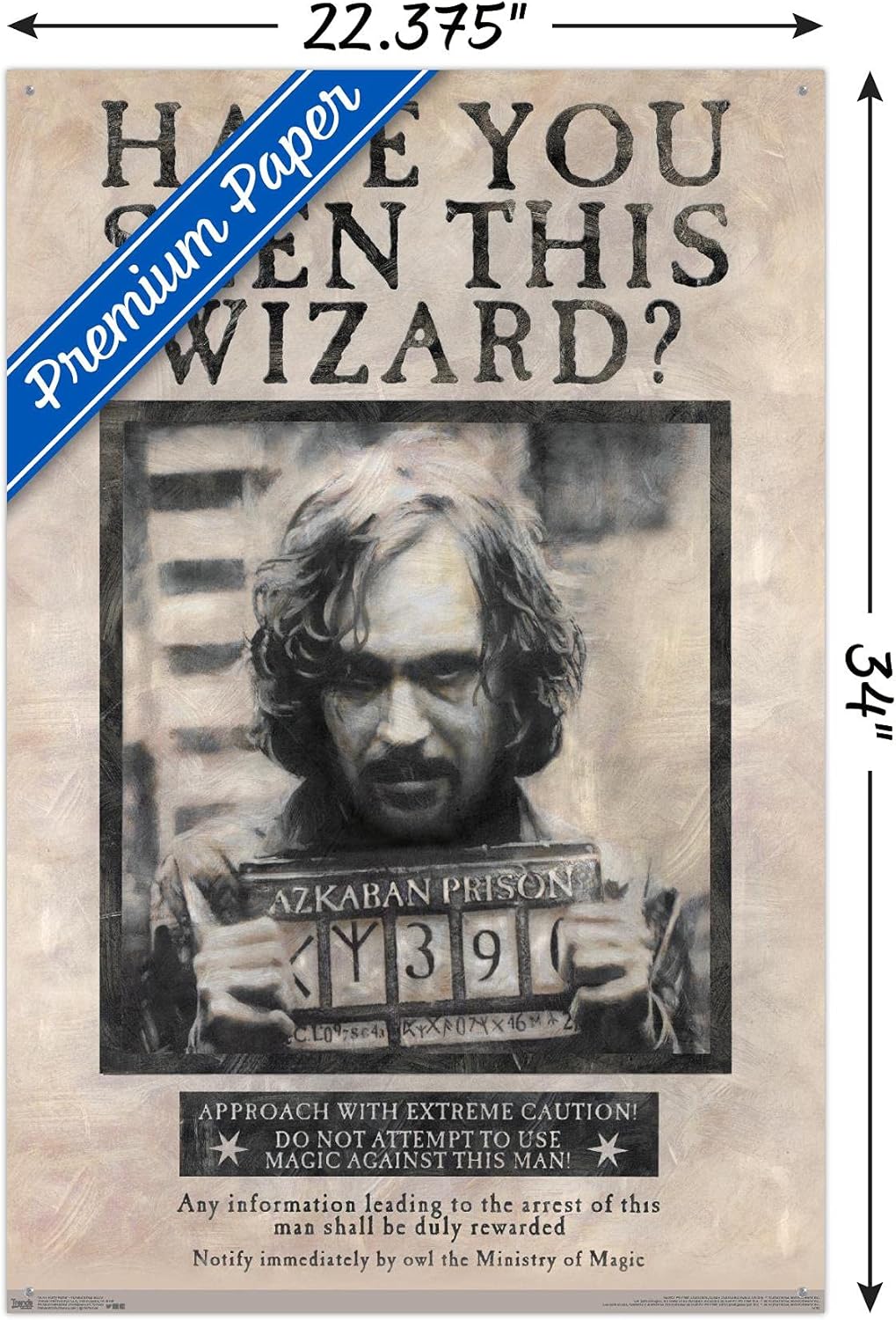 Trends International The Wizarding World: Harry Potter - Sirius Black Wanted Poster Wall Poster, 22.37" x 34.00", Premium Poster & Push Pin Bundle