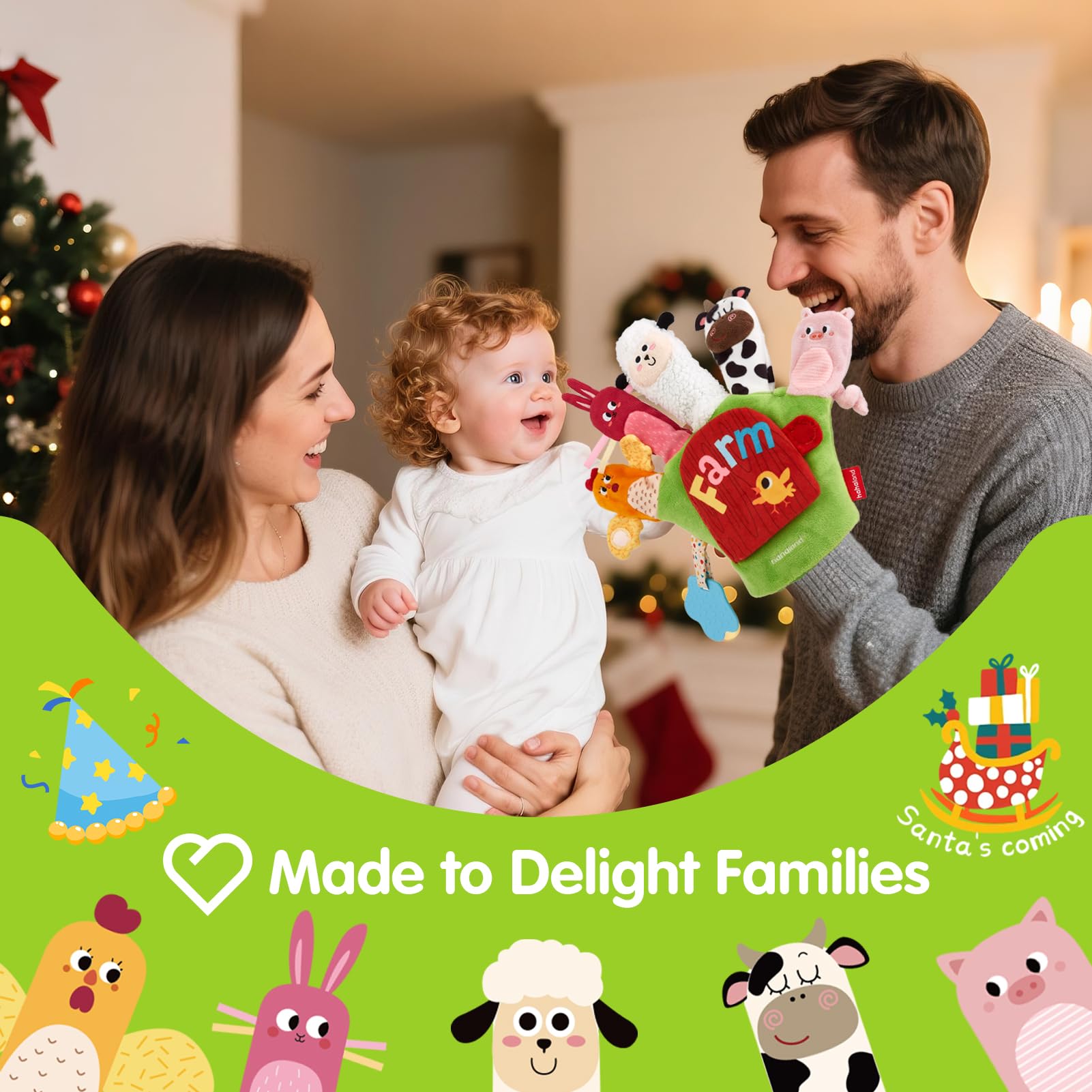 hahaland Jouet Bébé 6-12 Mois – Marionnettes Animaux de Ferme avec Anneau de Dentition & Papier Froissé, Jouet Sensoriel Montessori pour Bebe Fille Garçon 6 9 12 Mois